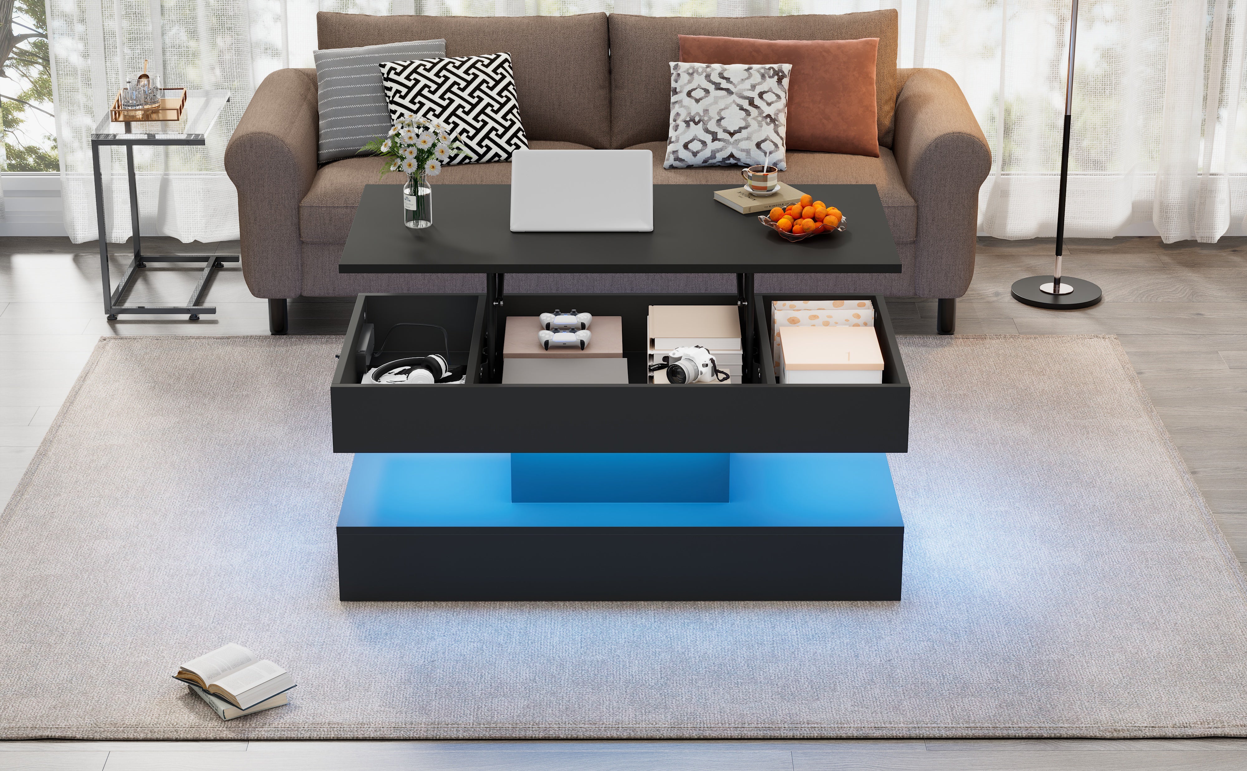 Logidon LED Salontafel met verborgen opbergruimte 100x50 cm Zwart