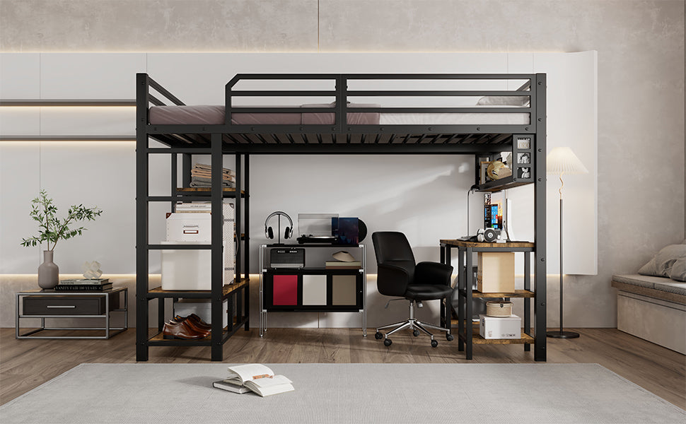 Logidon hoogslaper 120x200 cm metaal zwart met bureau en plank