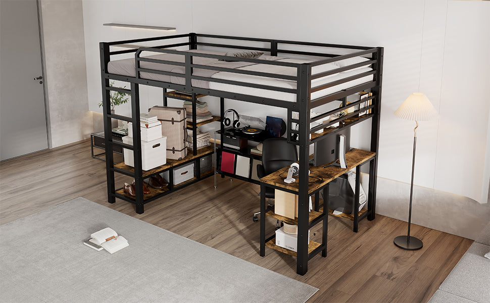 Logidon hoogslaper 120x200 cm metaal zwart met bureau en plank