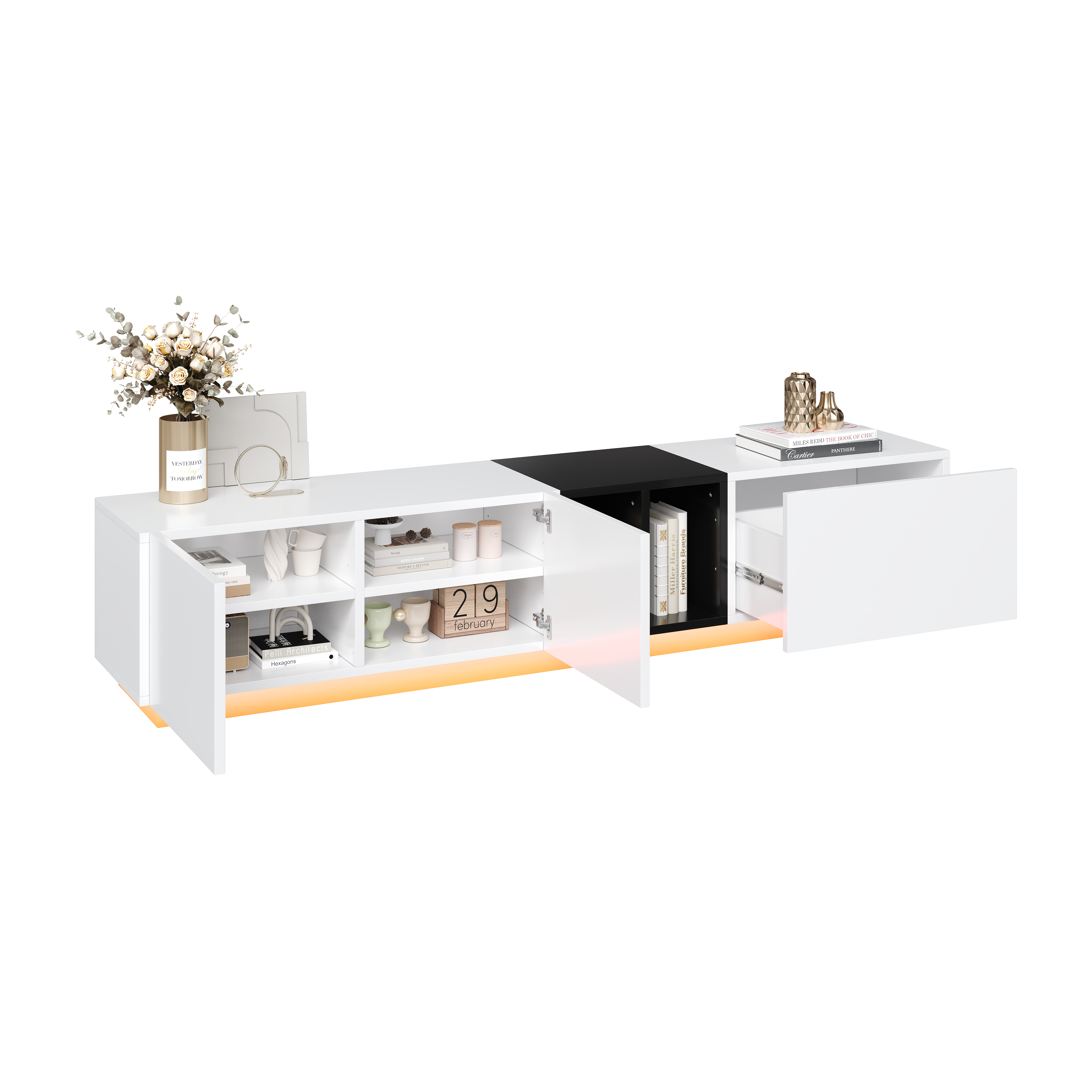 Logidon Modern TV-meubel Wit-Zwart Contrast Met Laden 190 cm