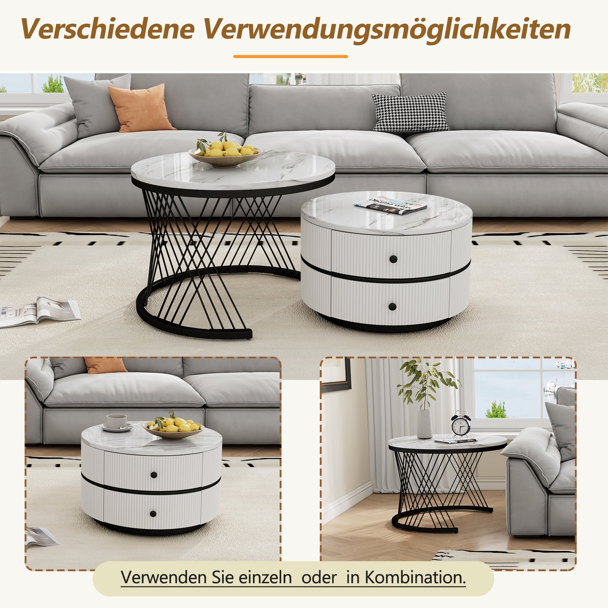 Logidon Elegant Nest salontafelset wit, 2-delig, 60x60/50x50