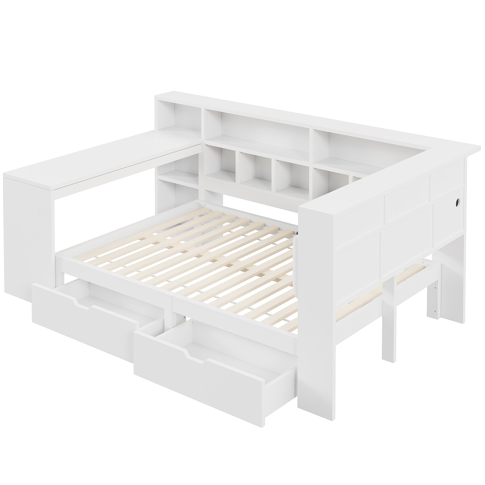 Logidon Hoekbed 140x200 L-vorm met Bureau Boekenplank Wit