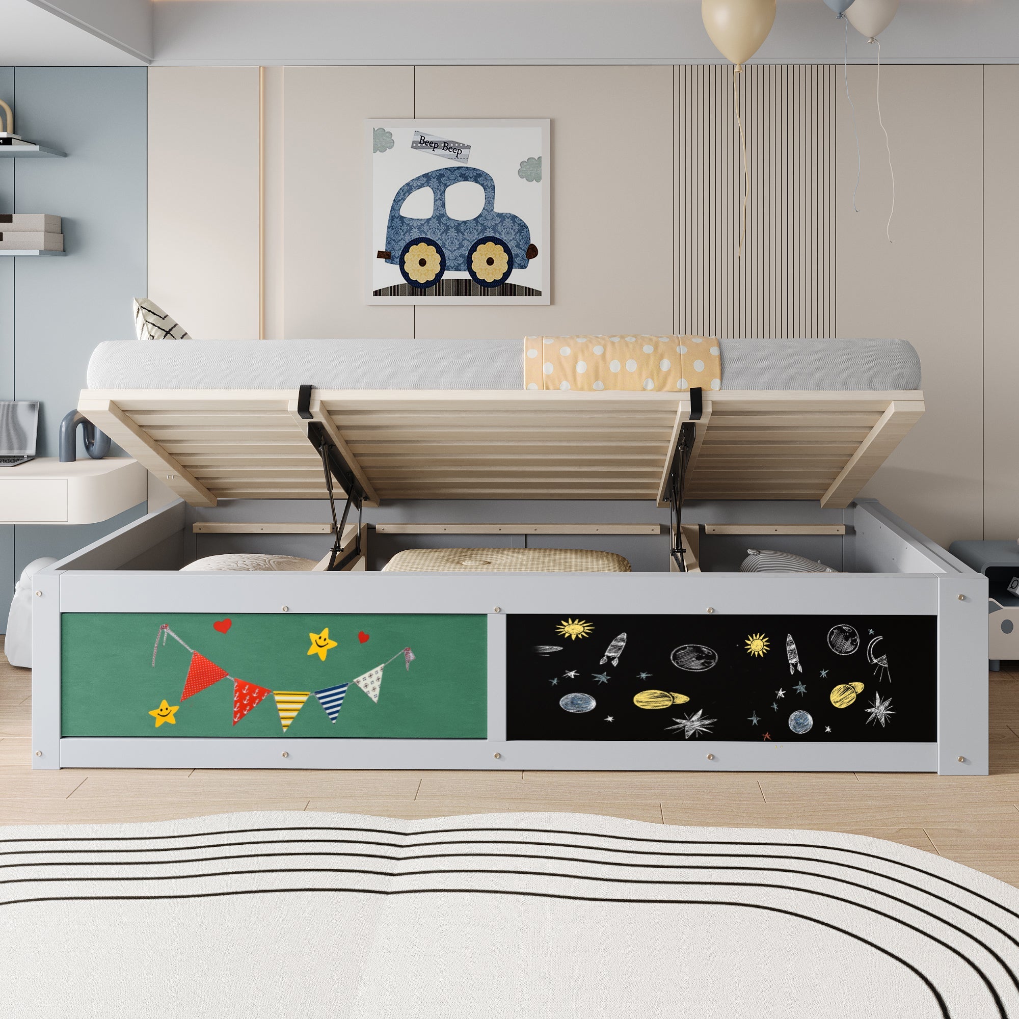 Logidon Kinderbed 90x200 cm met hydraulische opbergruimte Grijs