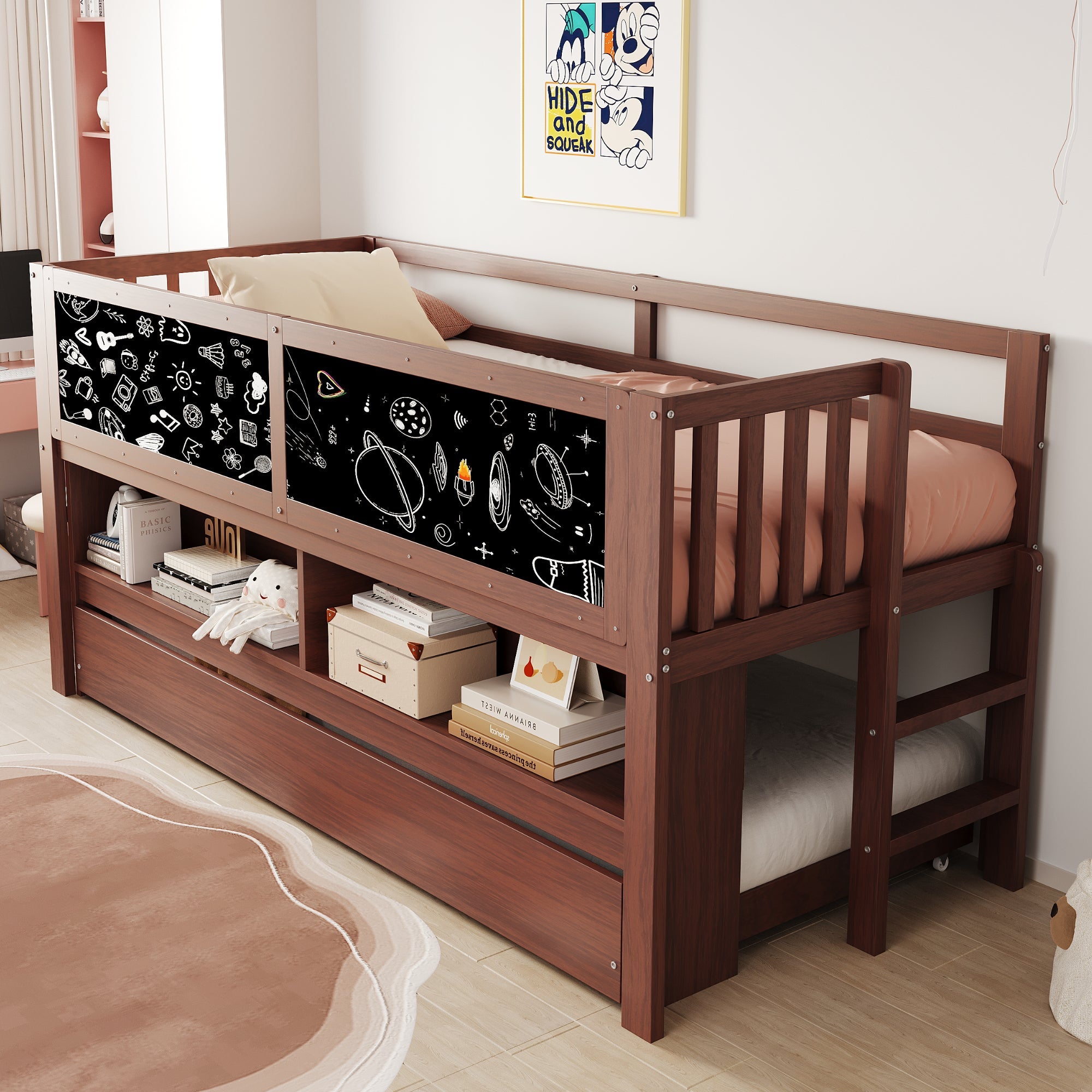 Logidon House Bed 90x200 Bruin Uitschuifbare onderbed-klimladder