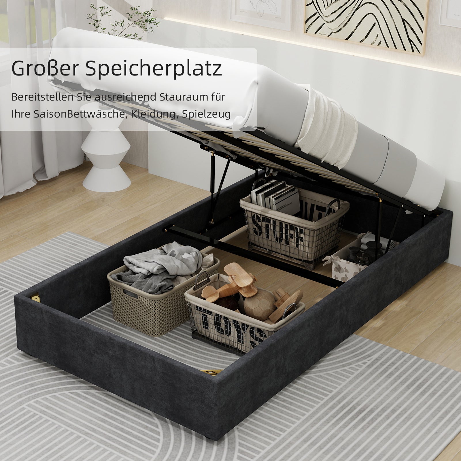 Logidon bedframe 90x200 centimeter grijs fluwelen stof gasveer