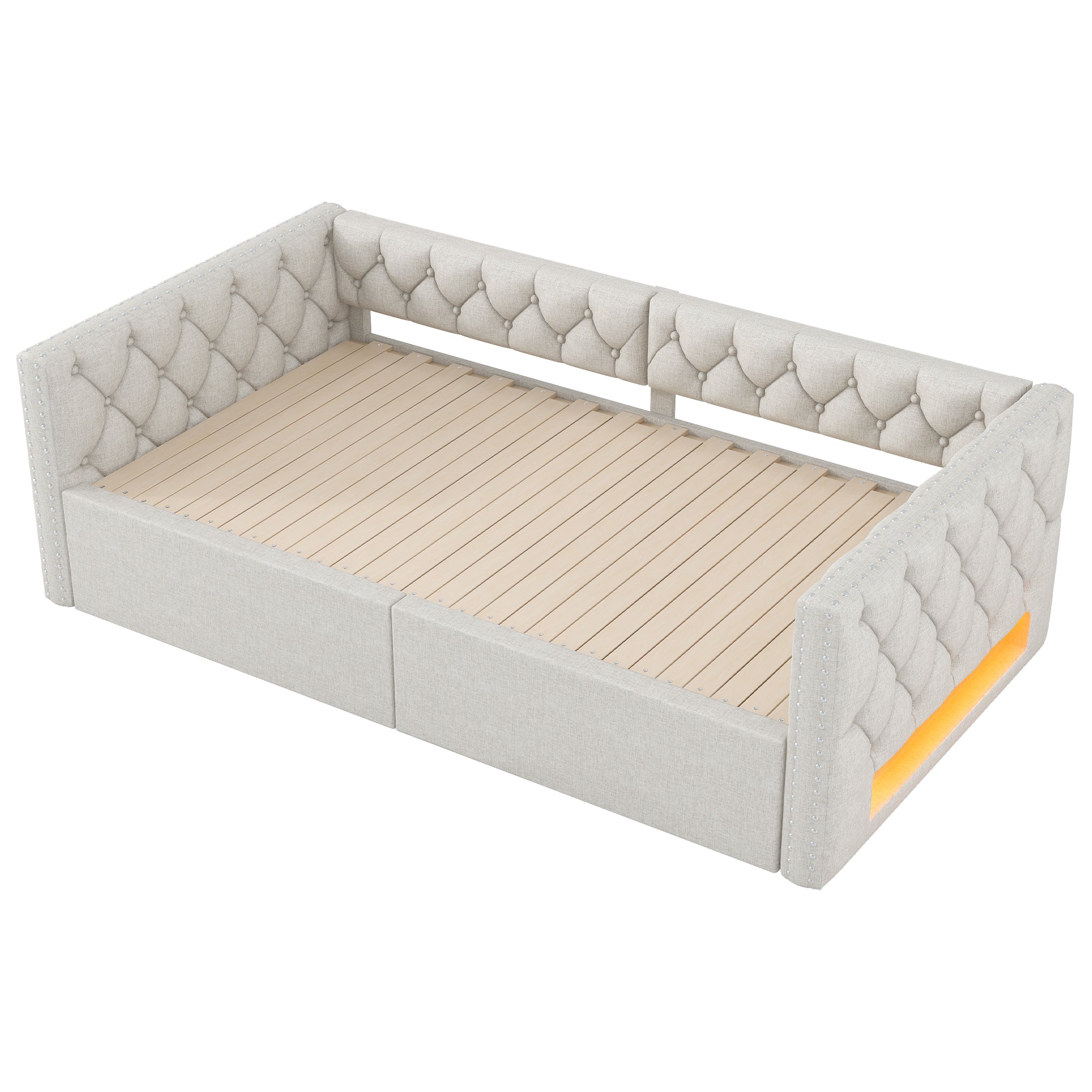Logidon uitschuifbaar dagbed 90x200 tot 180x200 beige met LED