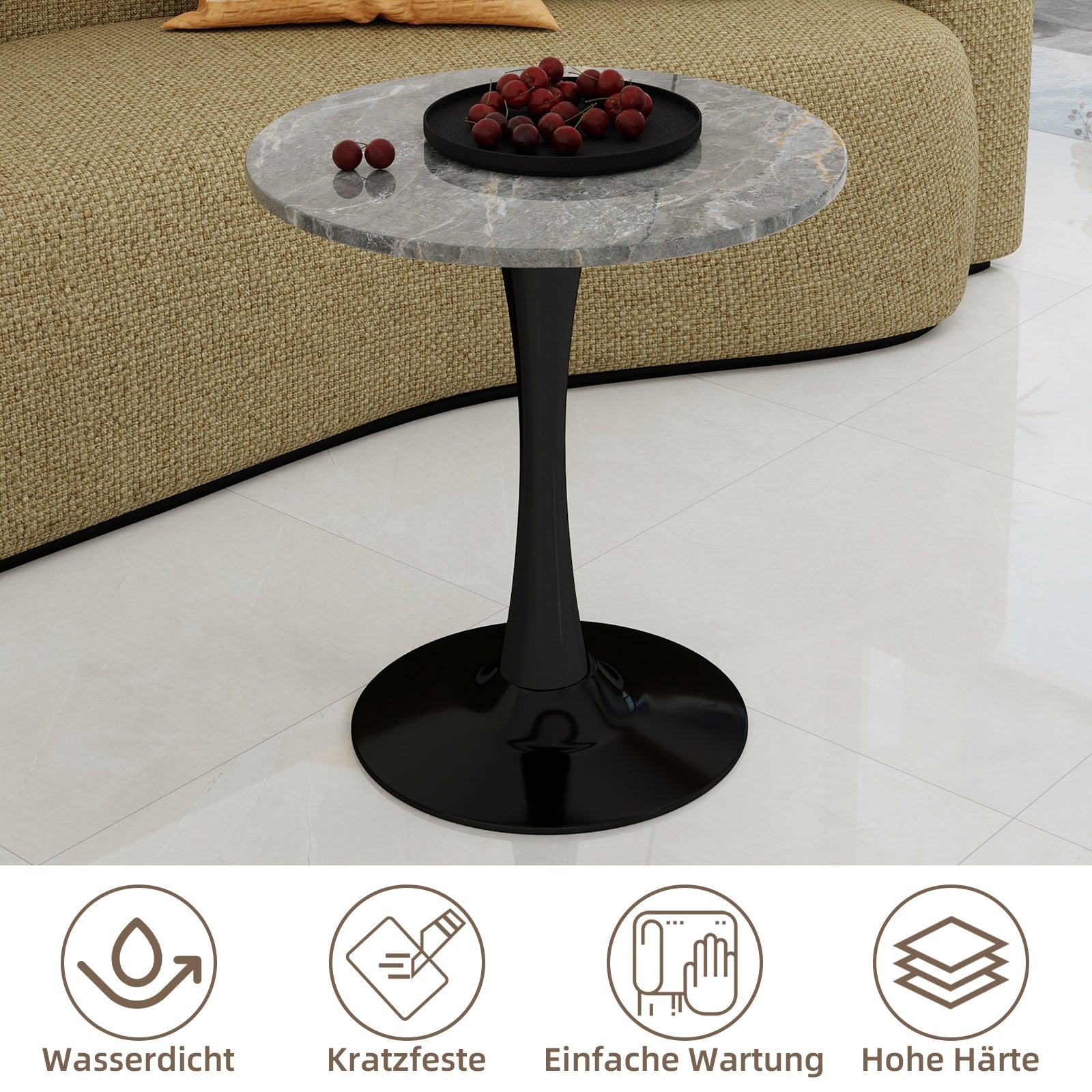 Logidon ronde salontafel marmerlook grijs 70 cm diameter tulpvoet