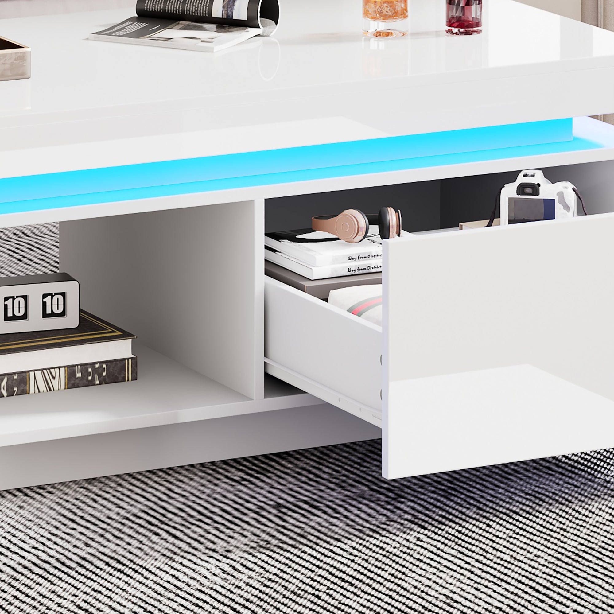 Logidon hoogglans witte salontafel met LED verlichting 100x50x40,3 cm