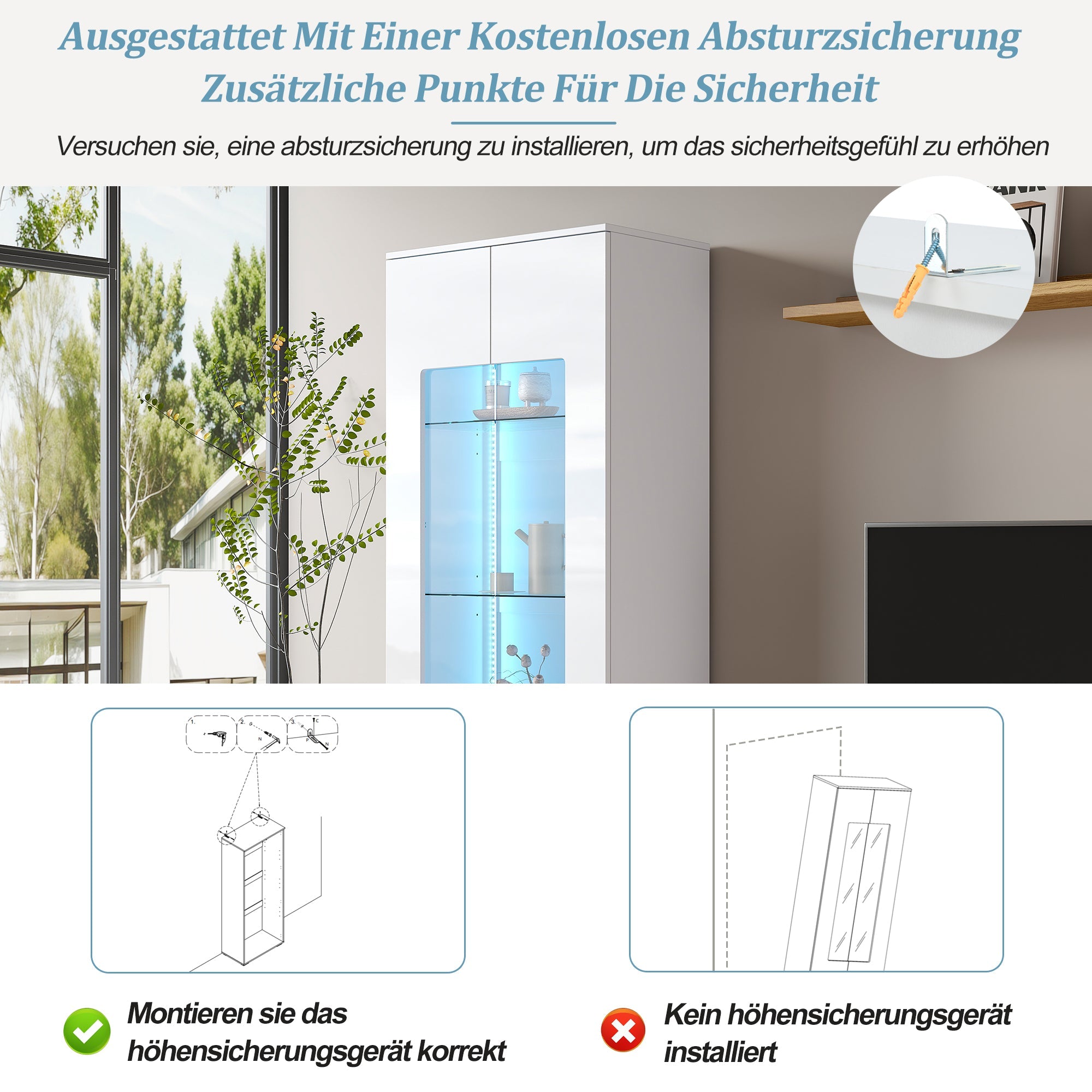 Logidon hoogglans vitrinekast 70x40x173 cm wit met LED-verlichting