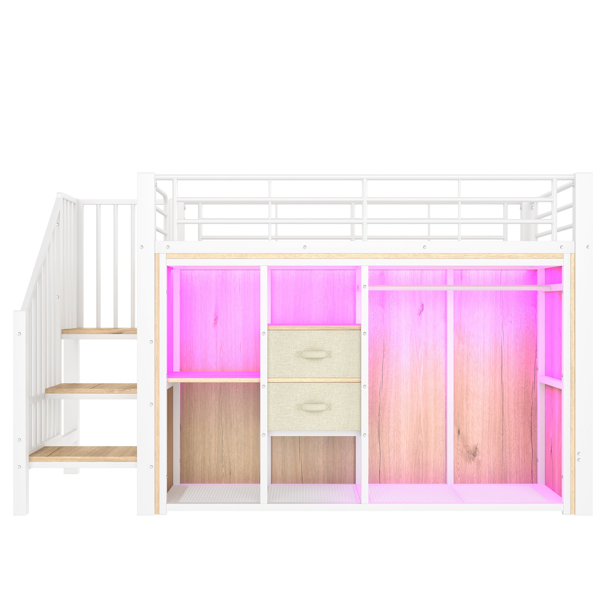 Logidon hoogslaper 90x200 cm met LED, 2 lades, kledingkast, wit