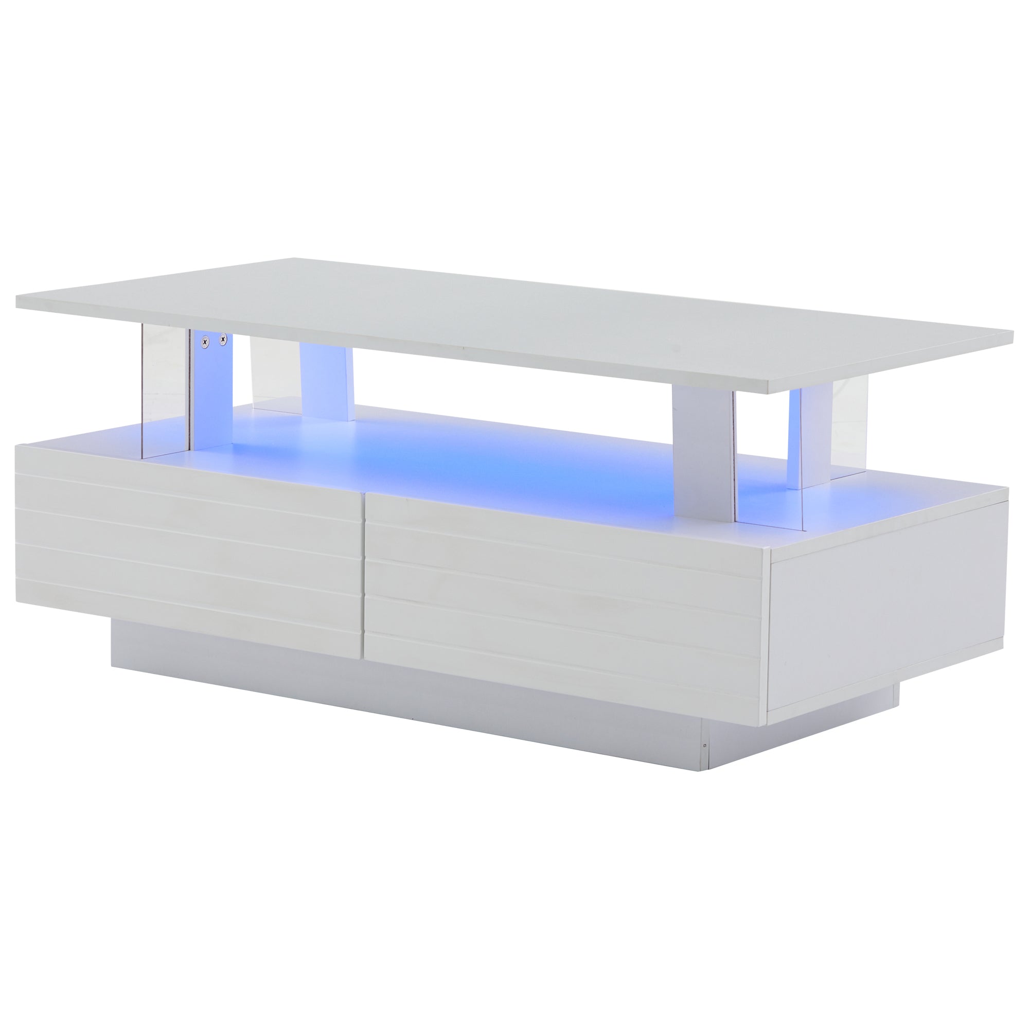 Logidon Witte LED Salontafel met Opbergruimte Bluetooth App Bediening 100x50x42 Cm