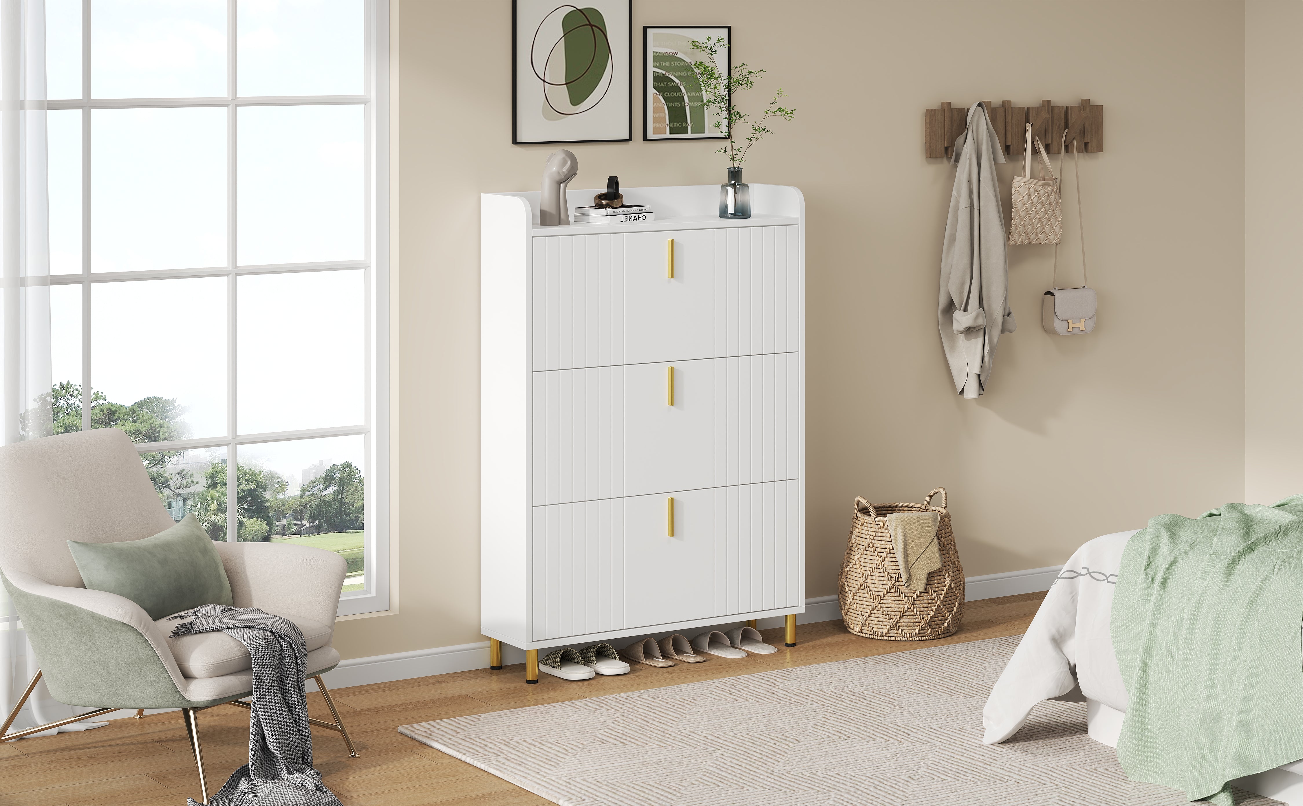 Logidon schoenenkast wit 3 kleppen, 6 vakken, 80x23x123 cm