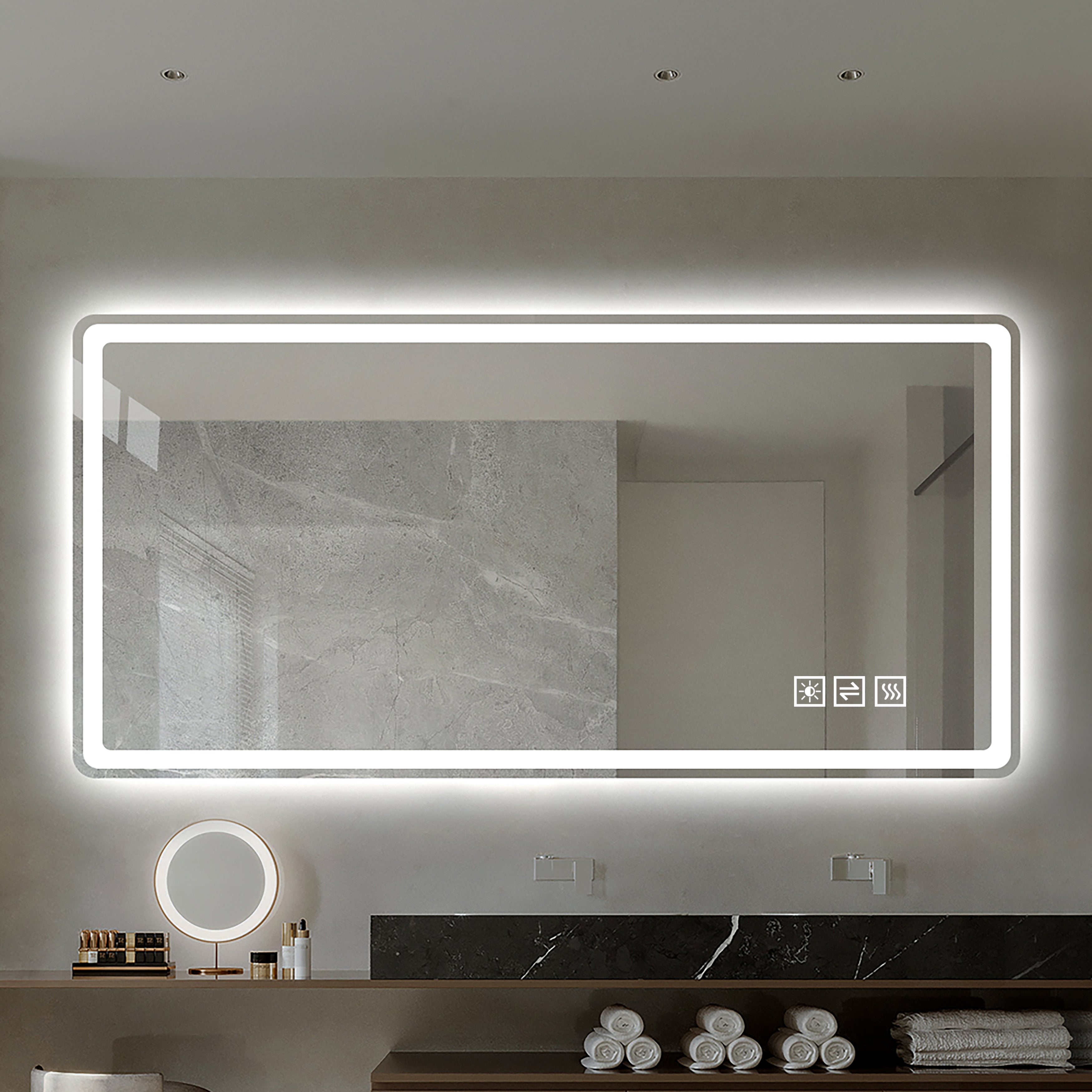 Logidon LED badkamerspiegel 60x100cm zilver frameloos anti-condens dimbaar