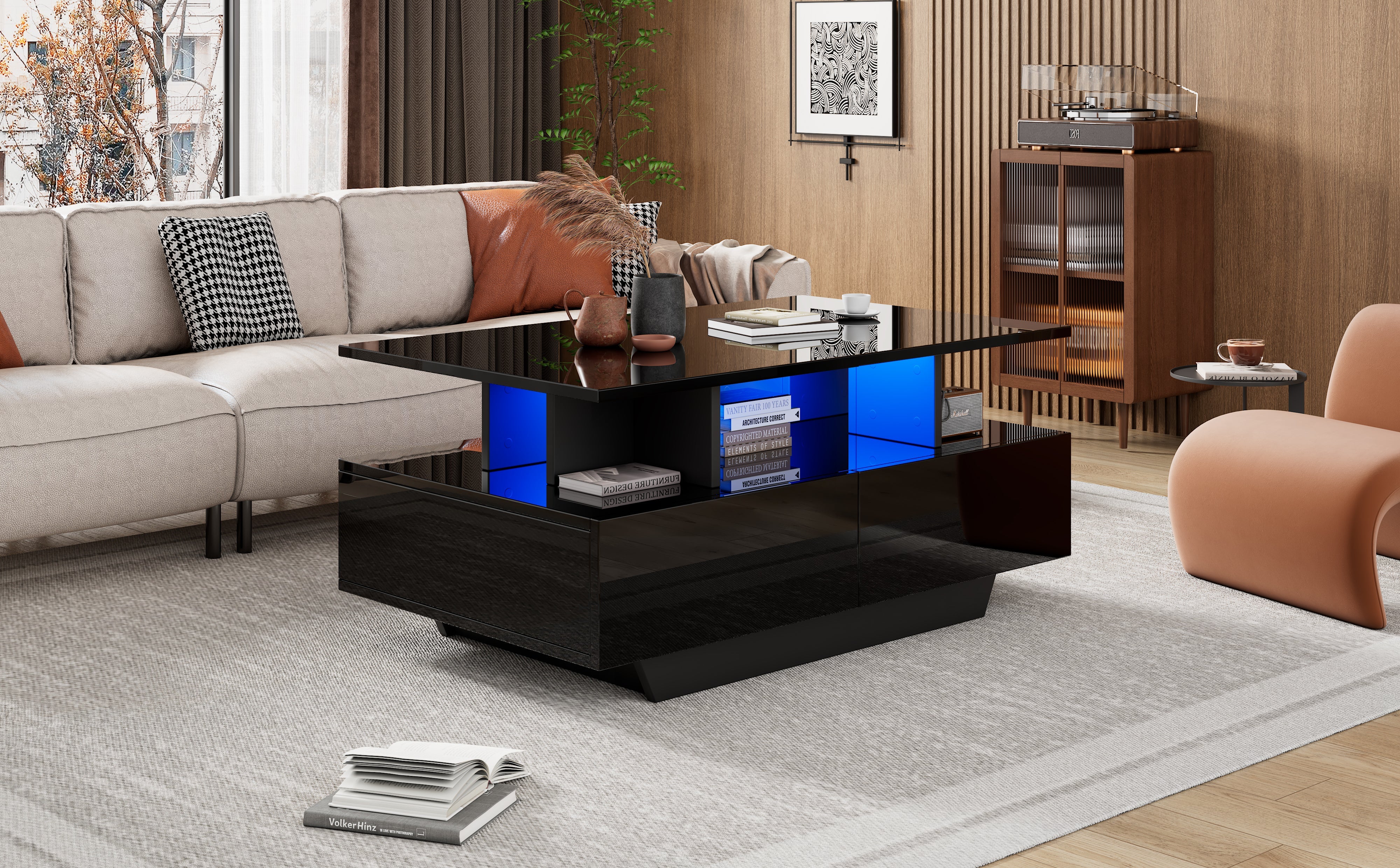 Logidon LED-verlichting salontafel met 2 lades 90x55x41 cm