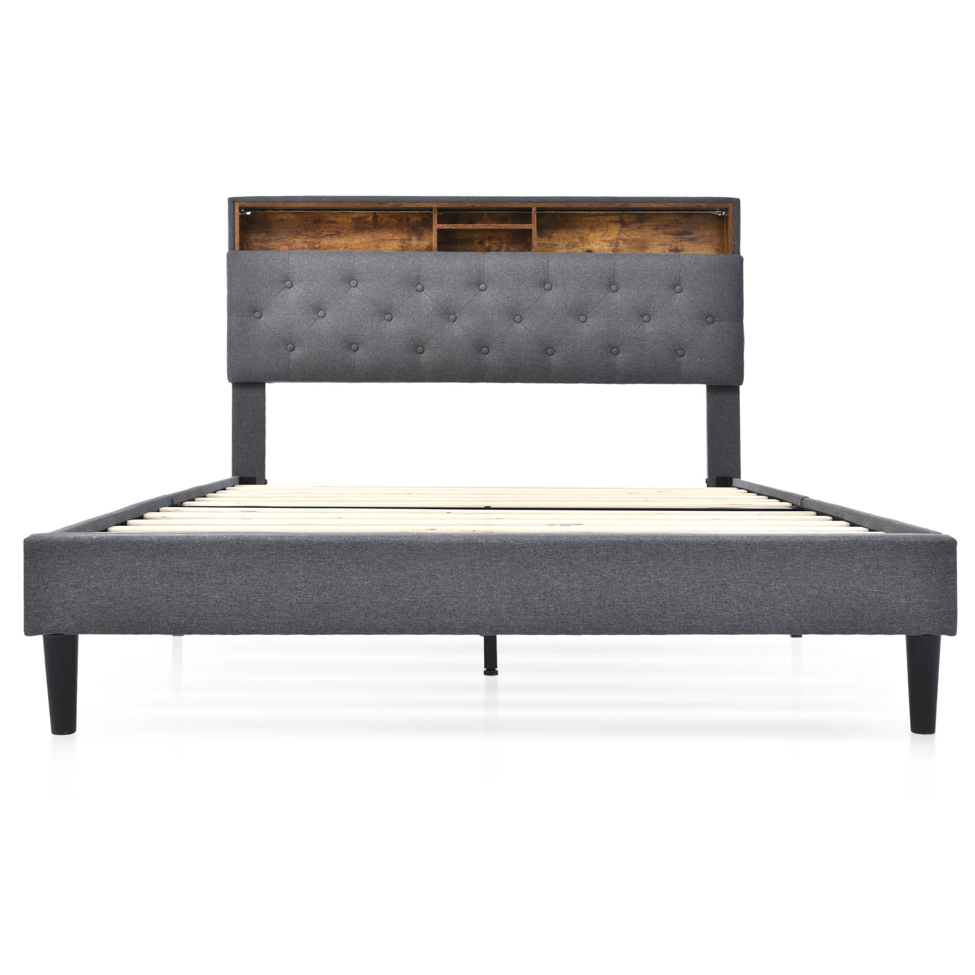 Logidon upholstered bed double bed with storage space headboard LED gray 140x200