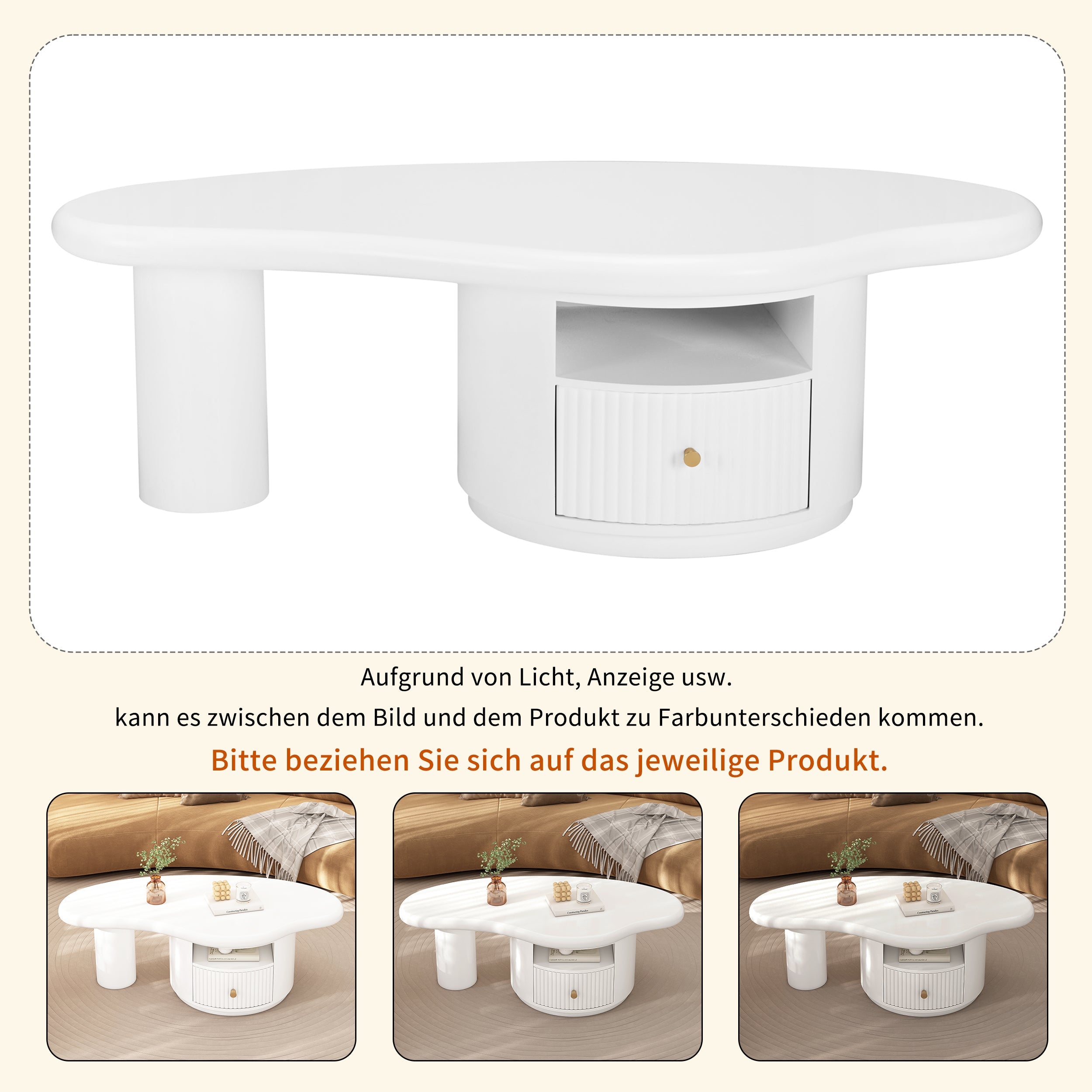 Logidon onregelmatige salontafel in wolkvorm 110x60cm wit