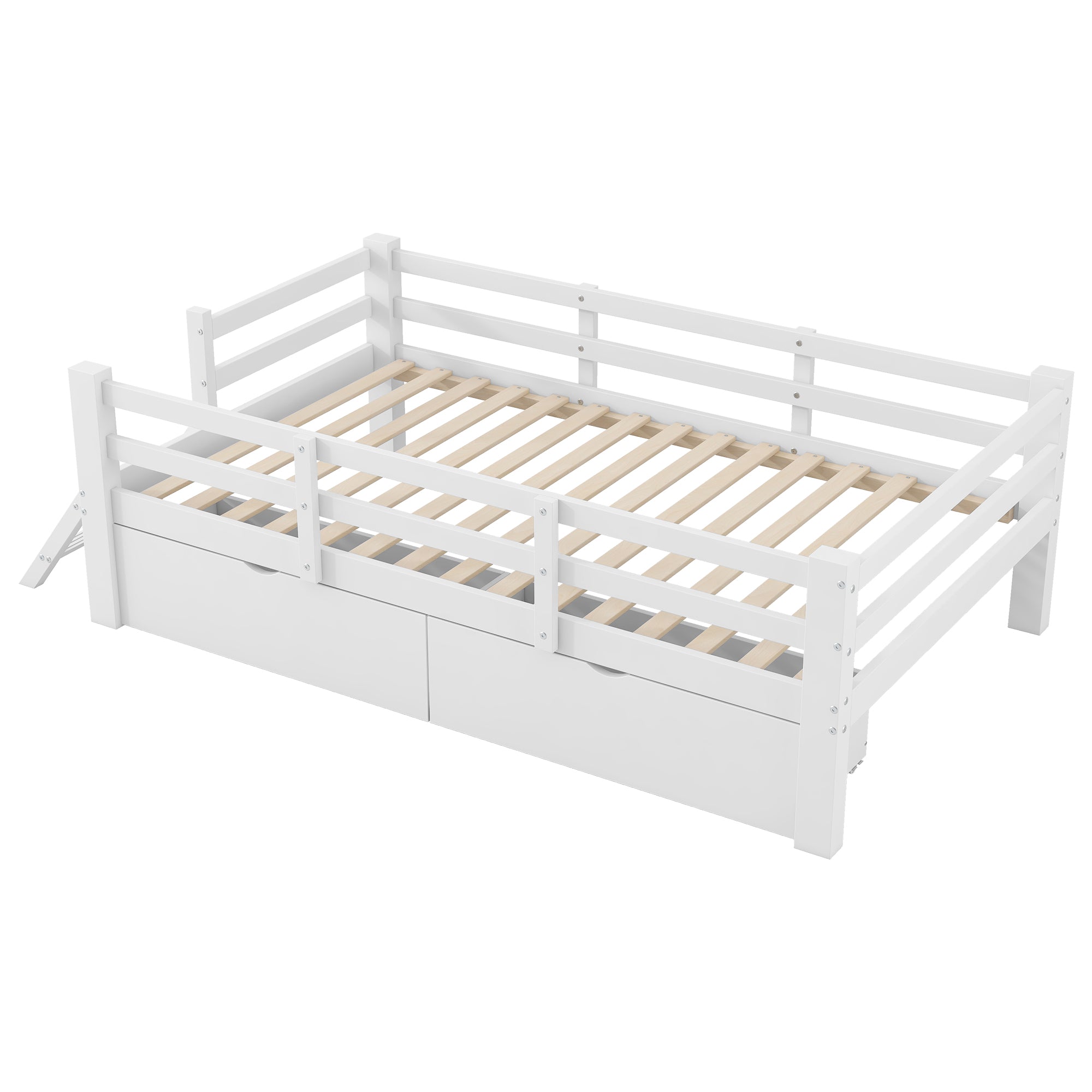Logidon 90x200 houten platformbedleuning 2 laden wit