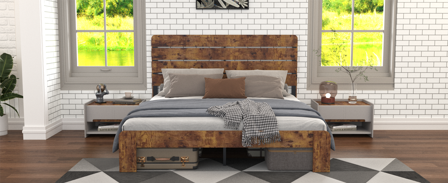 Logidon houten tweepersoonsbed 180x200 bruin antieke stijl met ijzeren lattenbodem