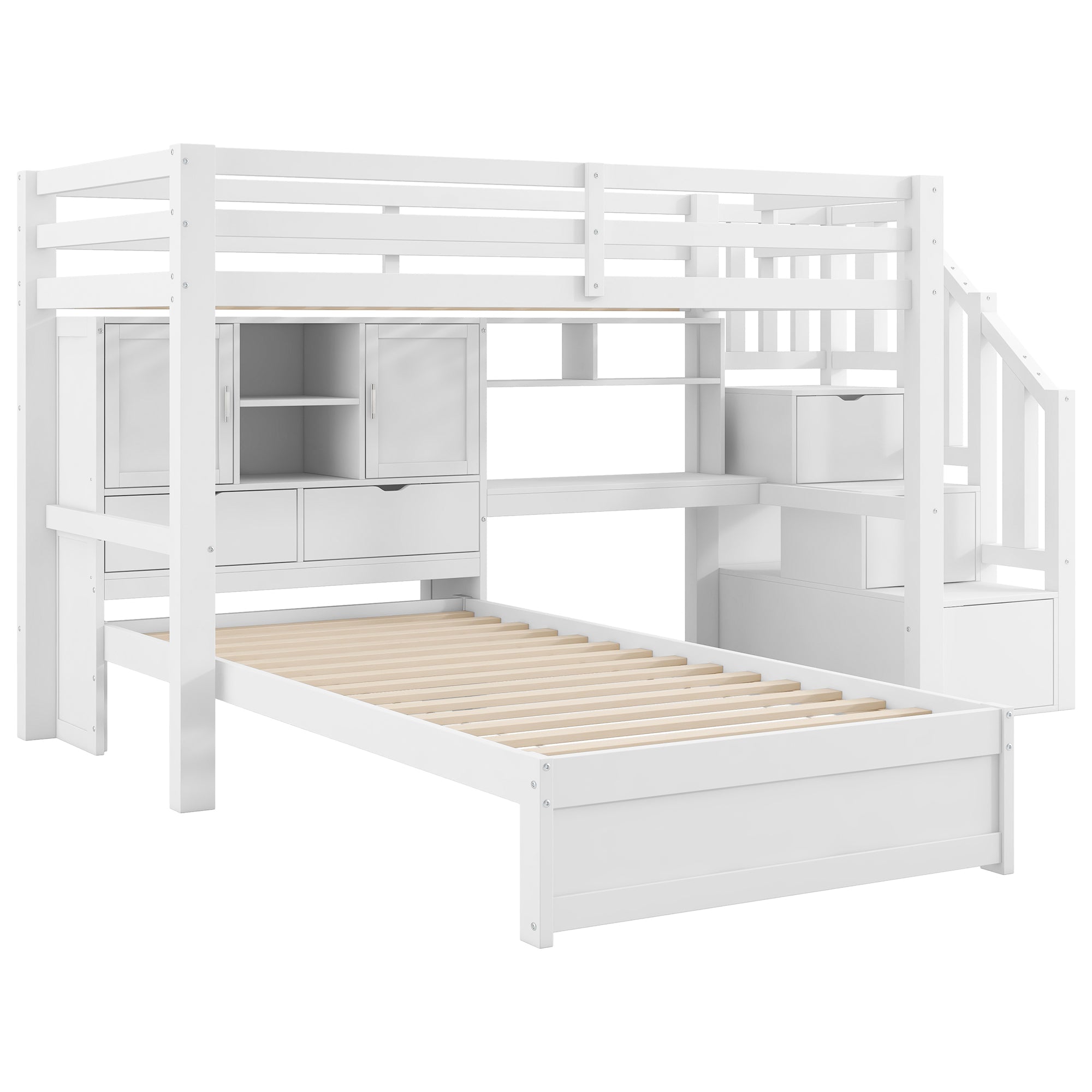 Logidon hoogslaper 90x200 cm met bureau en trap wit