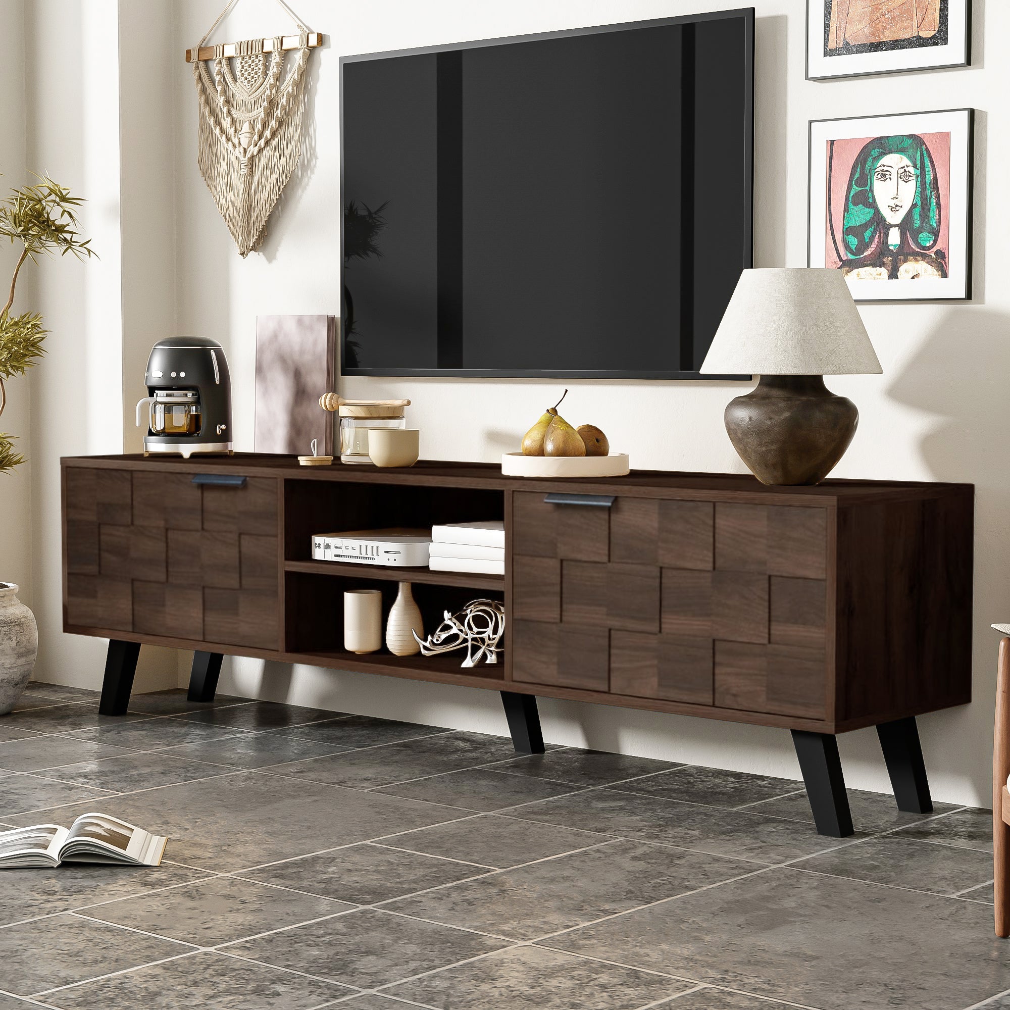 Logidon TV-meubel bruin 160,5 cm, 2 deuren, 2 open vakken