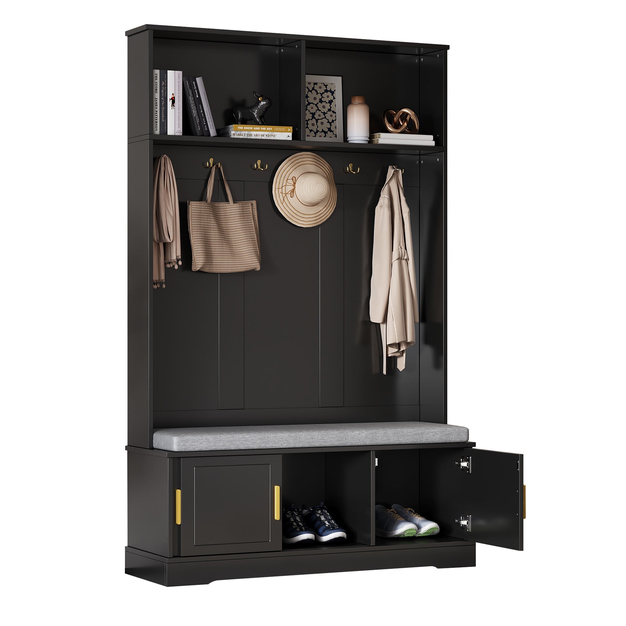 Logidon kapstok schoenenbank met 6 drievoudige haken zwart 120x40x191 cm