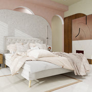 Logidon bed 160x200 platformbed met hoofdeinde van beige stof