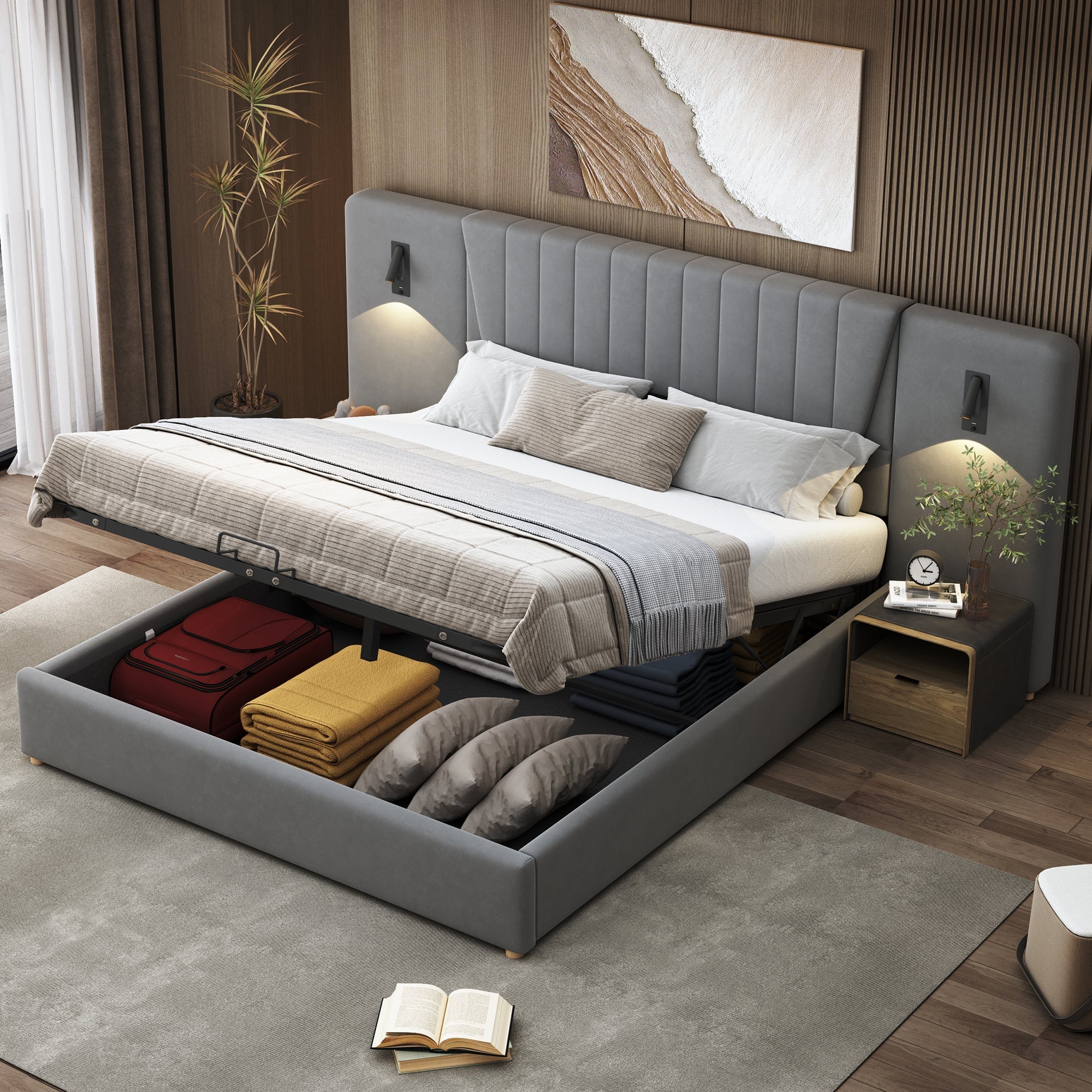 Logidon gestoffeerd bed 180x200 cm grijs met extra lange rugleuning