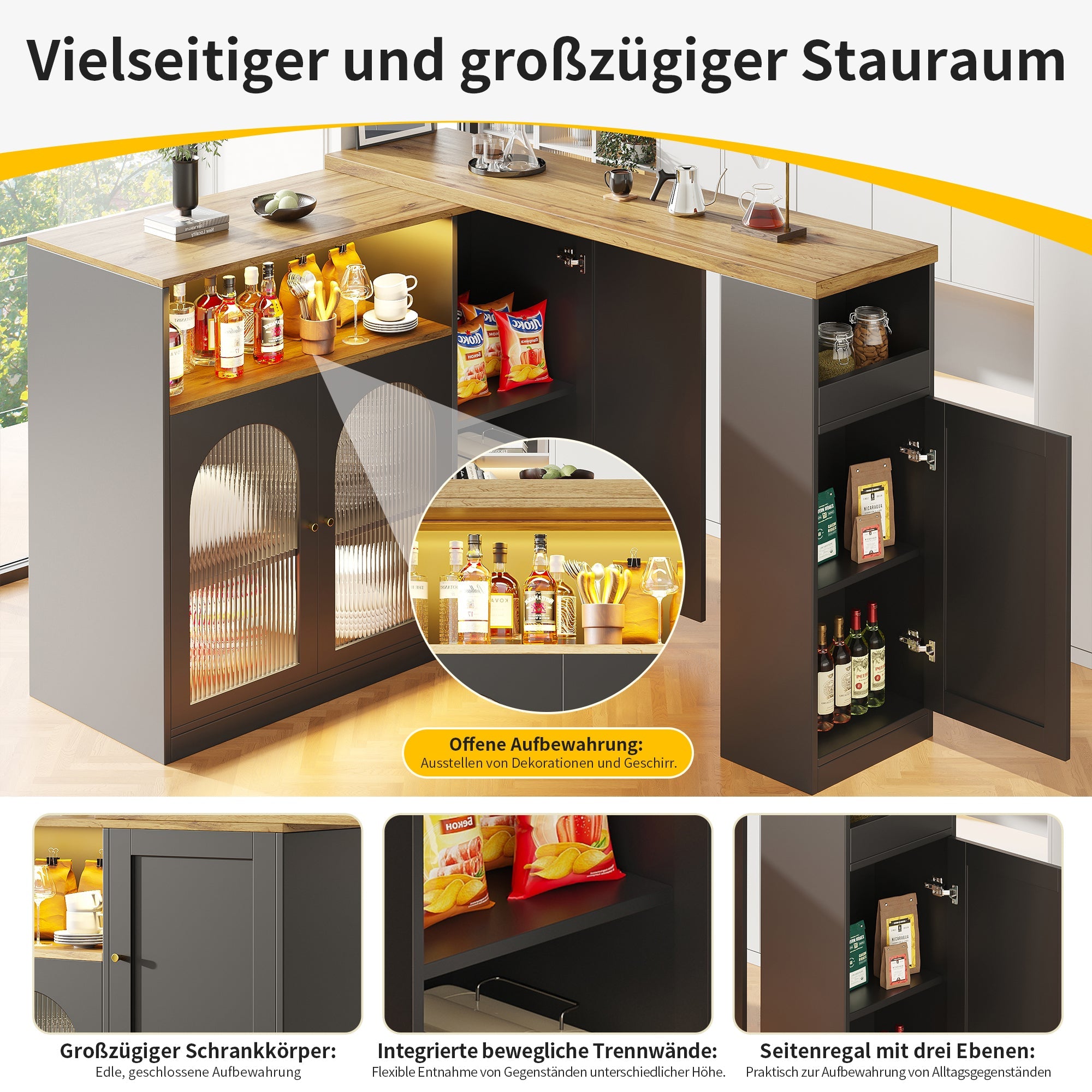 Logidon Draaibare Bartafel Mat Zwart 198x39x97 cm Met LED Glazen Deur