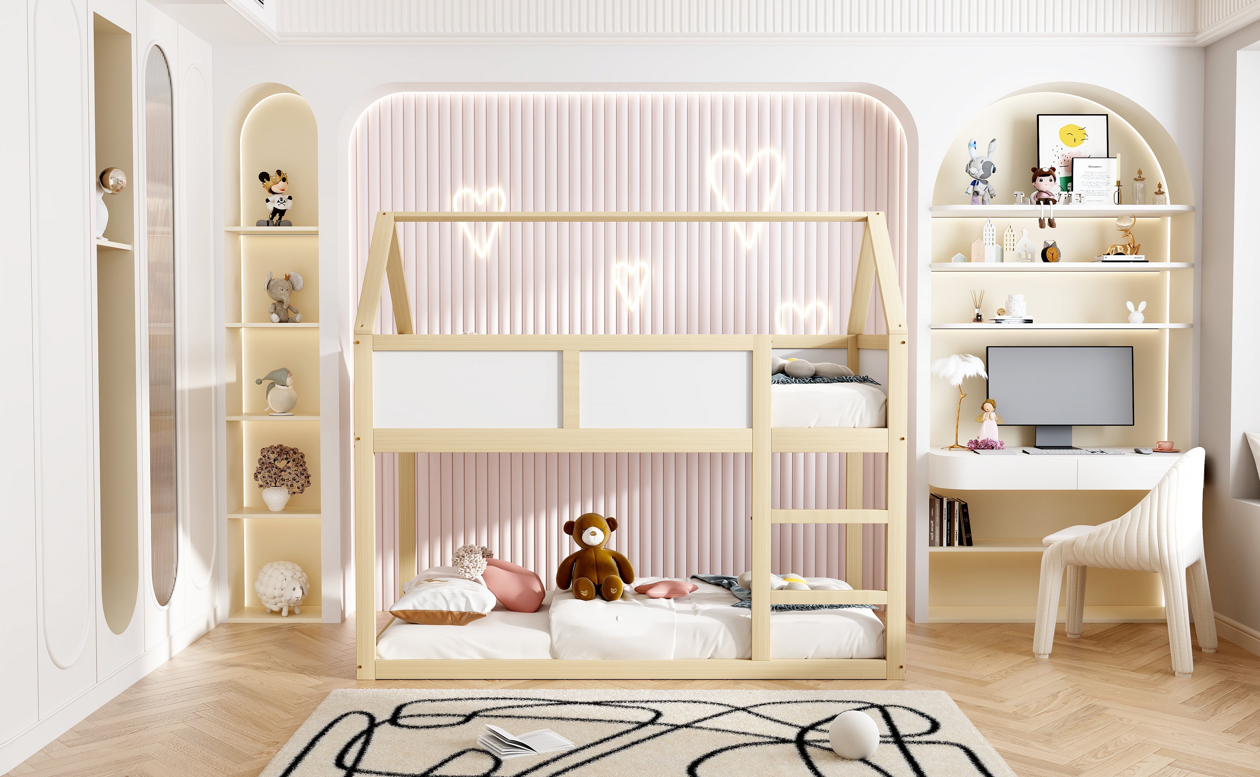 Logidon stapelbed kinderbed 90x200 cm lage hoogslaper met trap beige