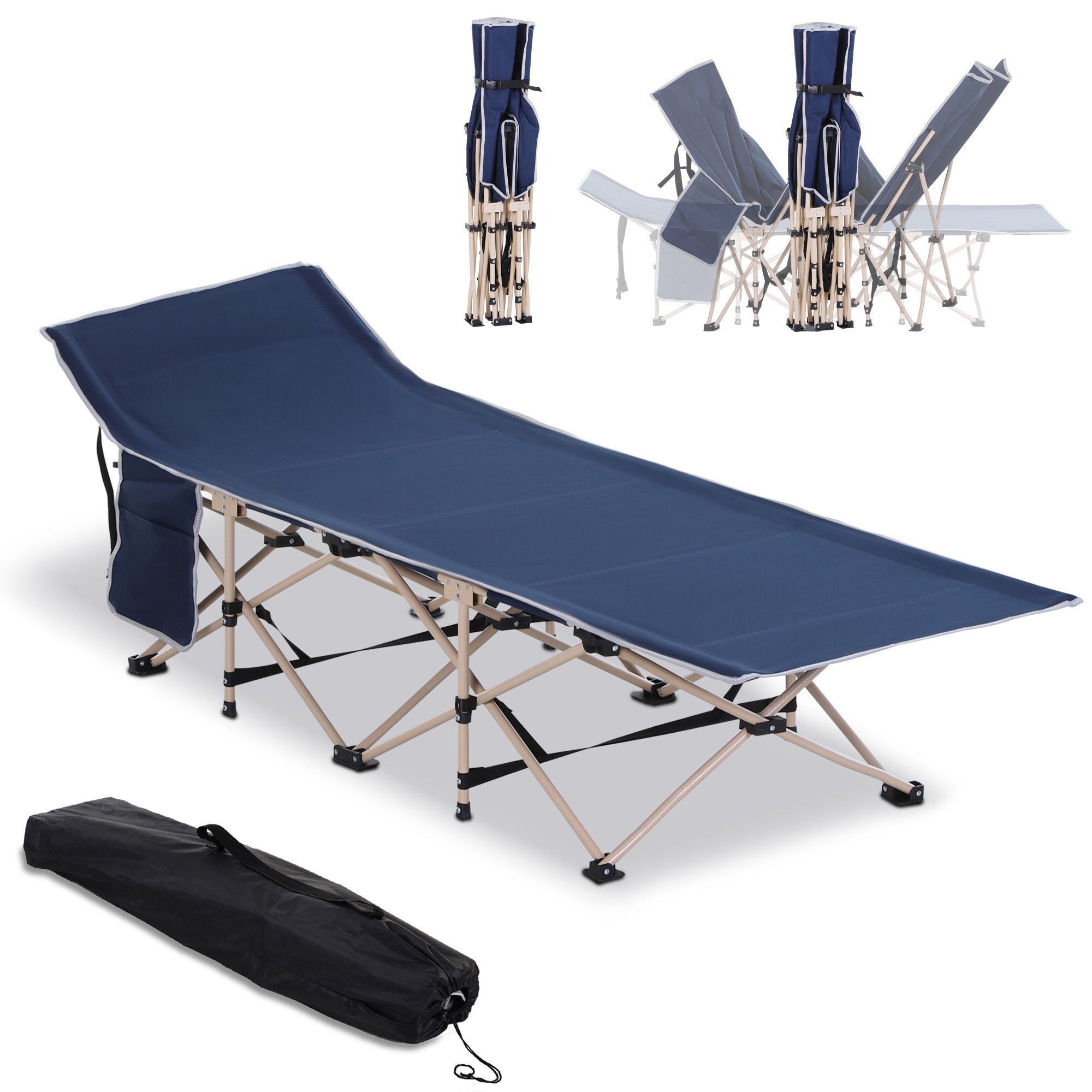 Logidon kampeerbed campingbed blauw 190x68x52 met opbergtas
