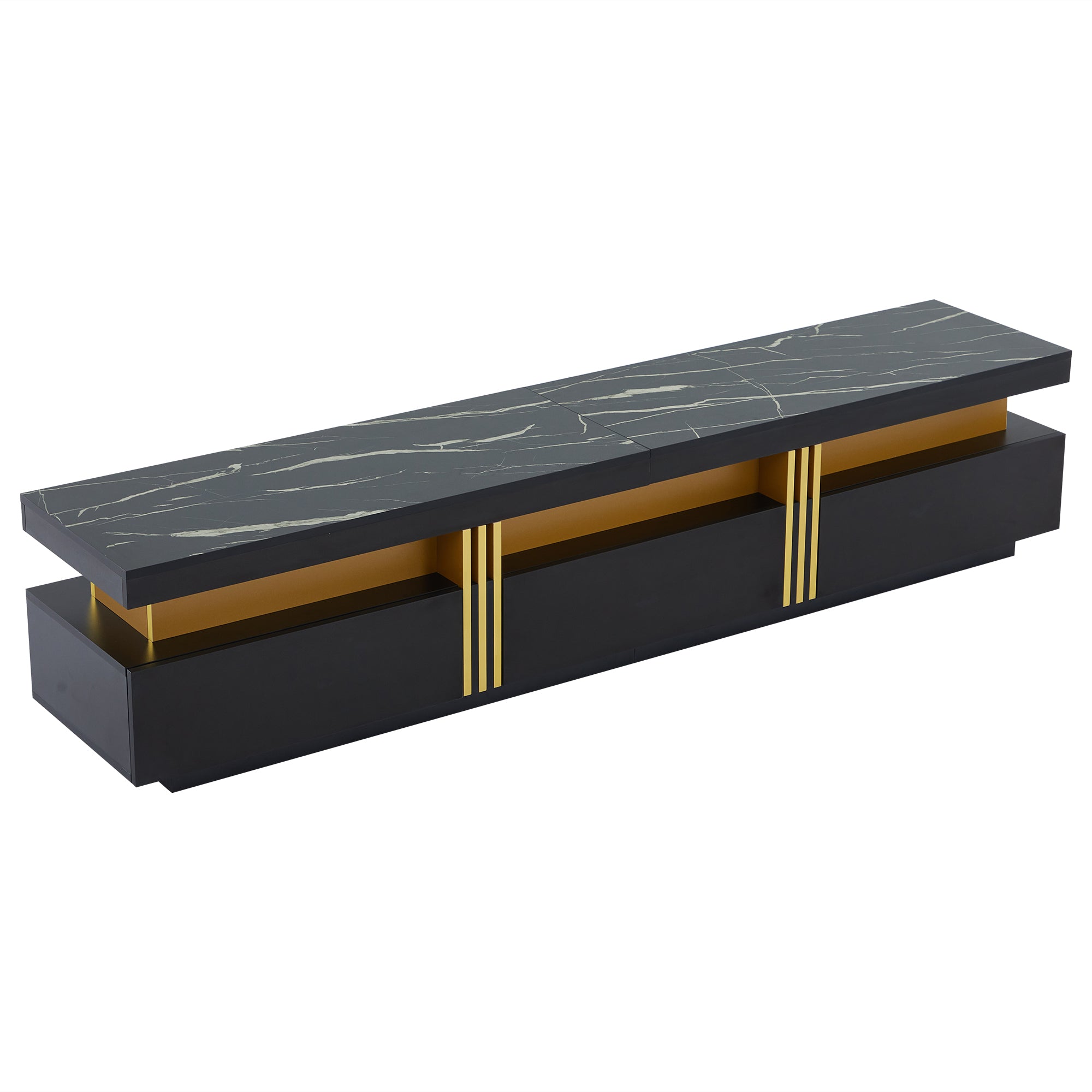 Logidon Zwarte tv-wandmeubelset 2 tv-kast salontafel marmerlook