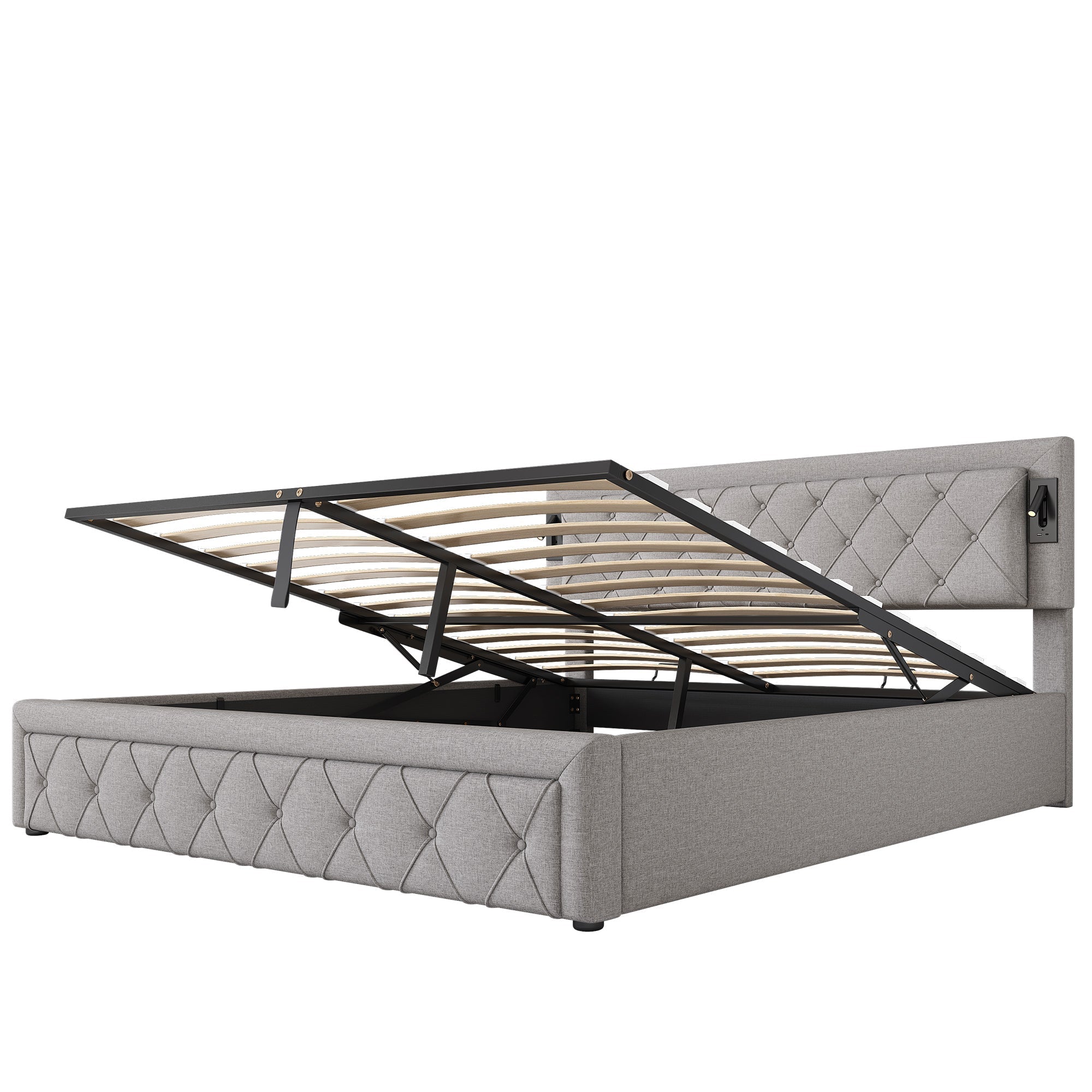 Logidon gestoffeerd bed 180x200 grijs linnen met inbouwspot en USB