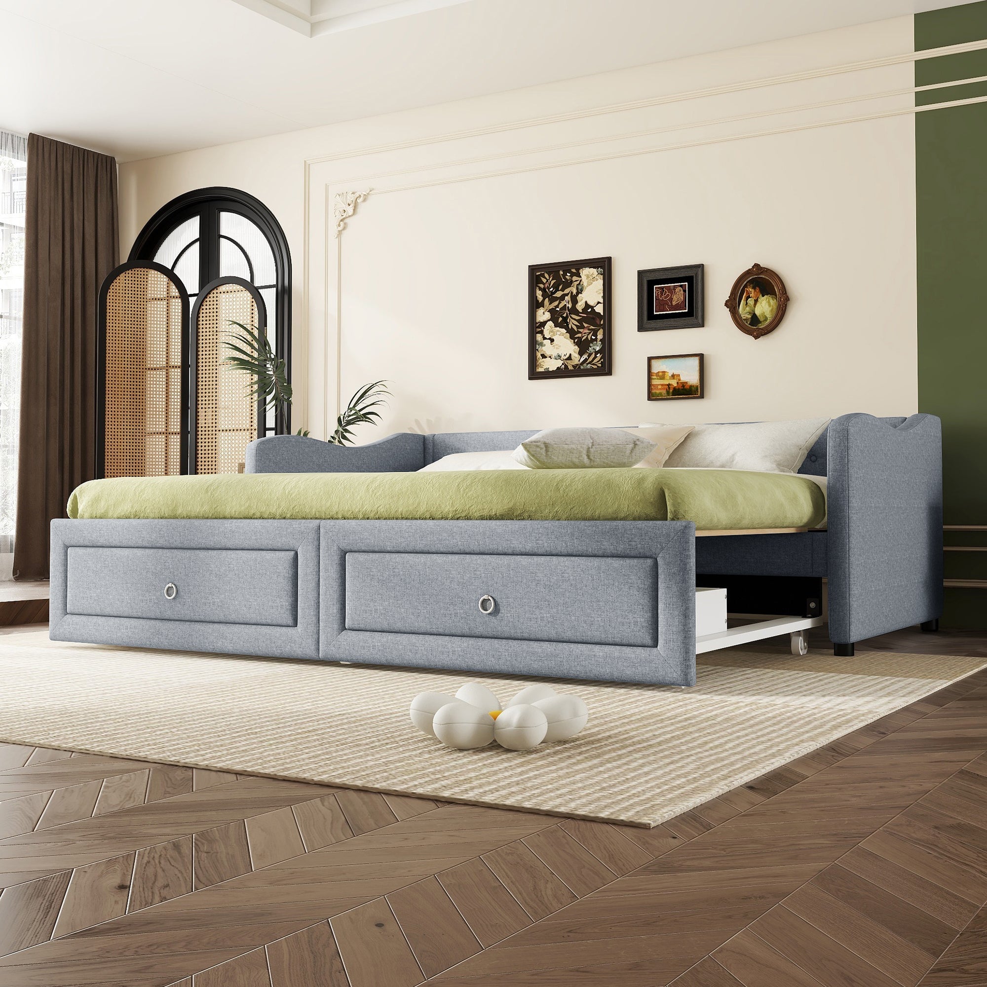 Logidon daybed 90x200 cm with pull-out bed, 2 drawers gray