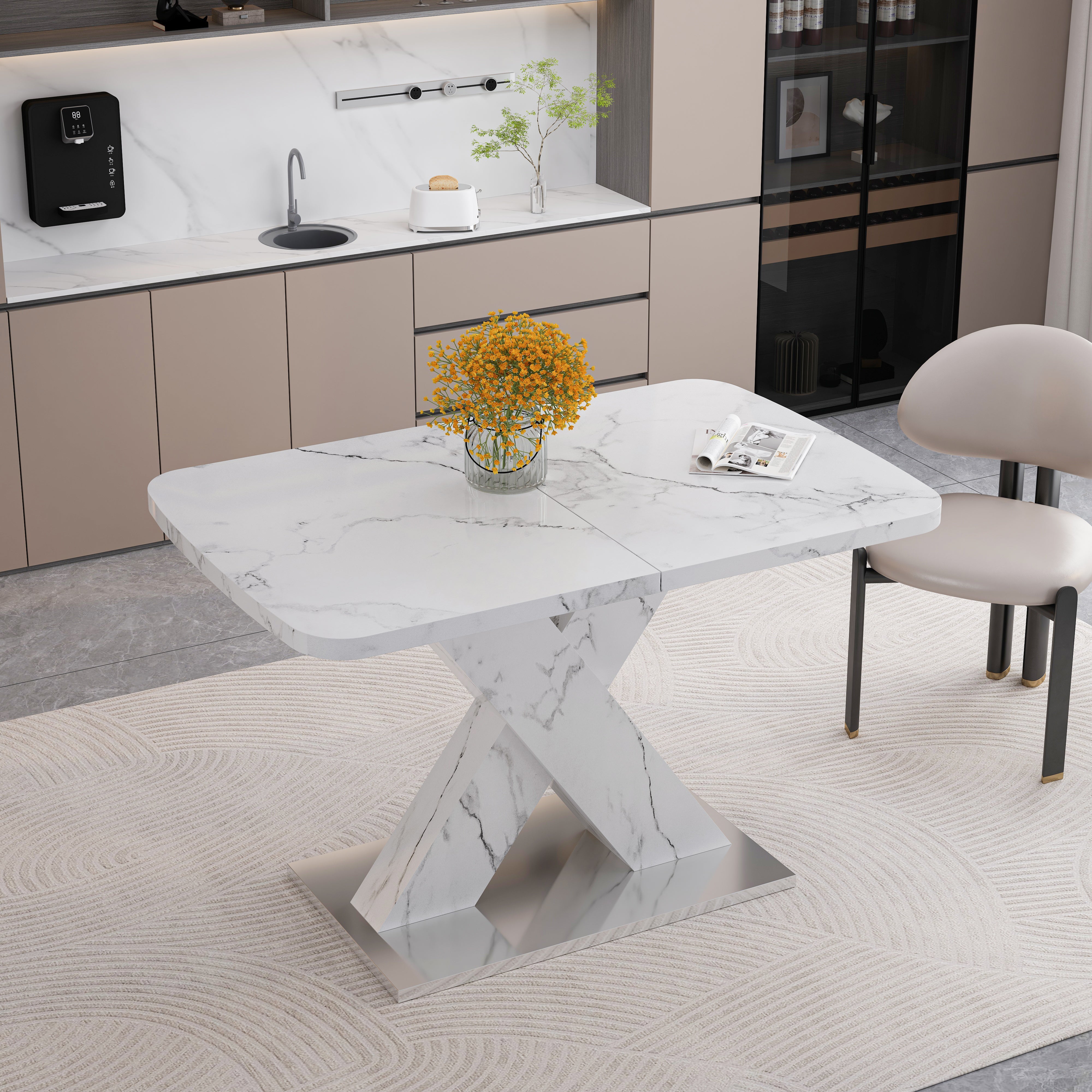 Logidon uitschuifbare eettafel 120-160 cm wit marmerlook X-frame