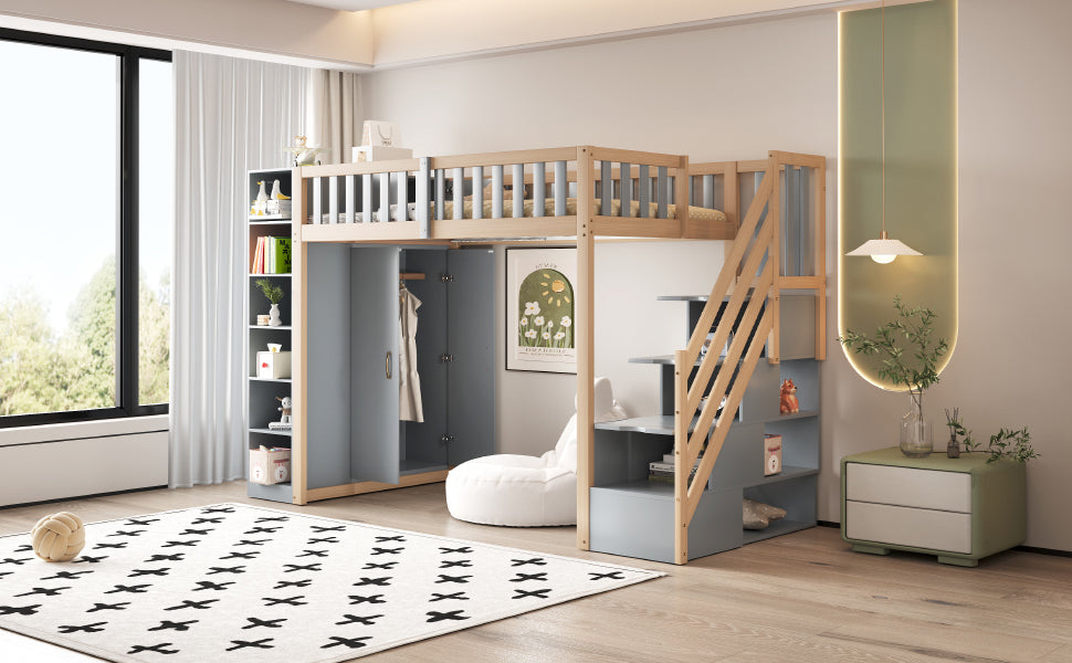 Logidon hoogslaper 90x200 multifunctioneel grijs natuurlijk hout met planken