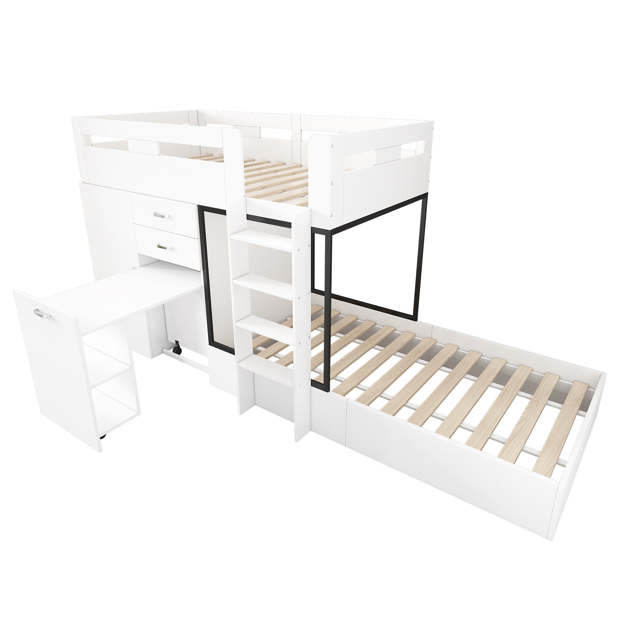 Logidon stapelbed met uitschuifbaar bureau en kledingkast wit 90x200
