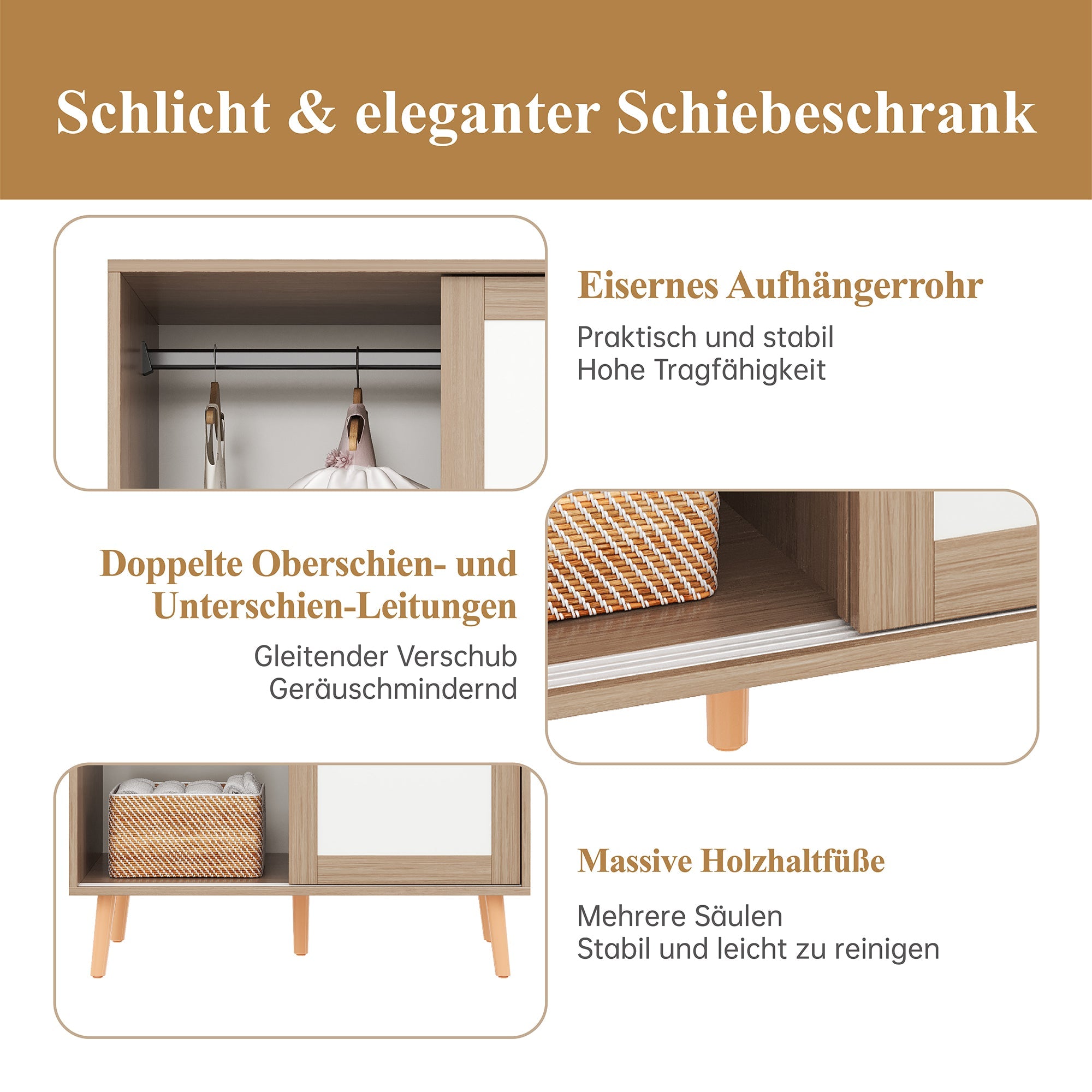 Logidon Children's Wardrobe Sliding Door Open Wardrobe White Natural Wood 141.5 cm