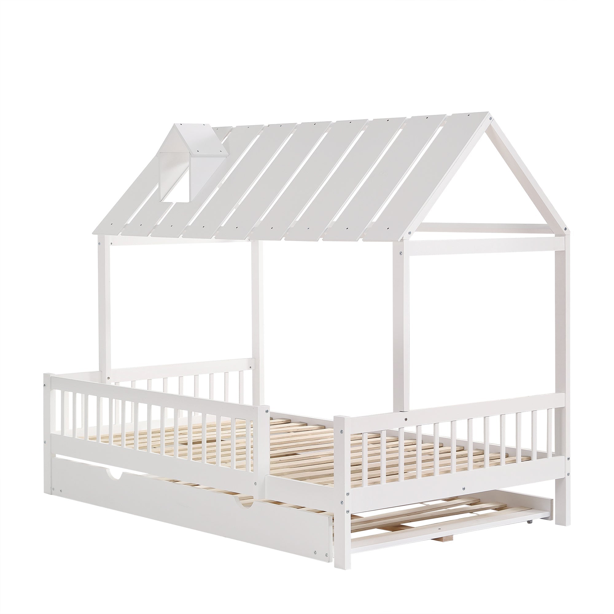 Logidon huisbed met onderschuifbed wit grenen MDF 120x200/190