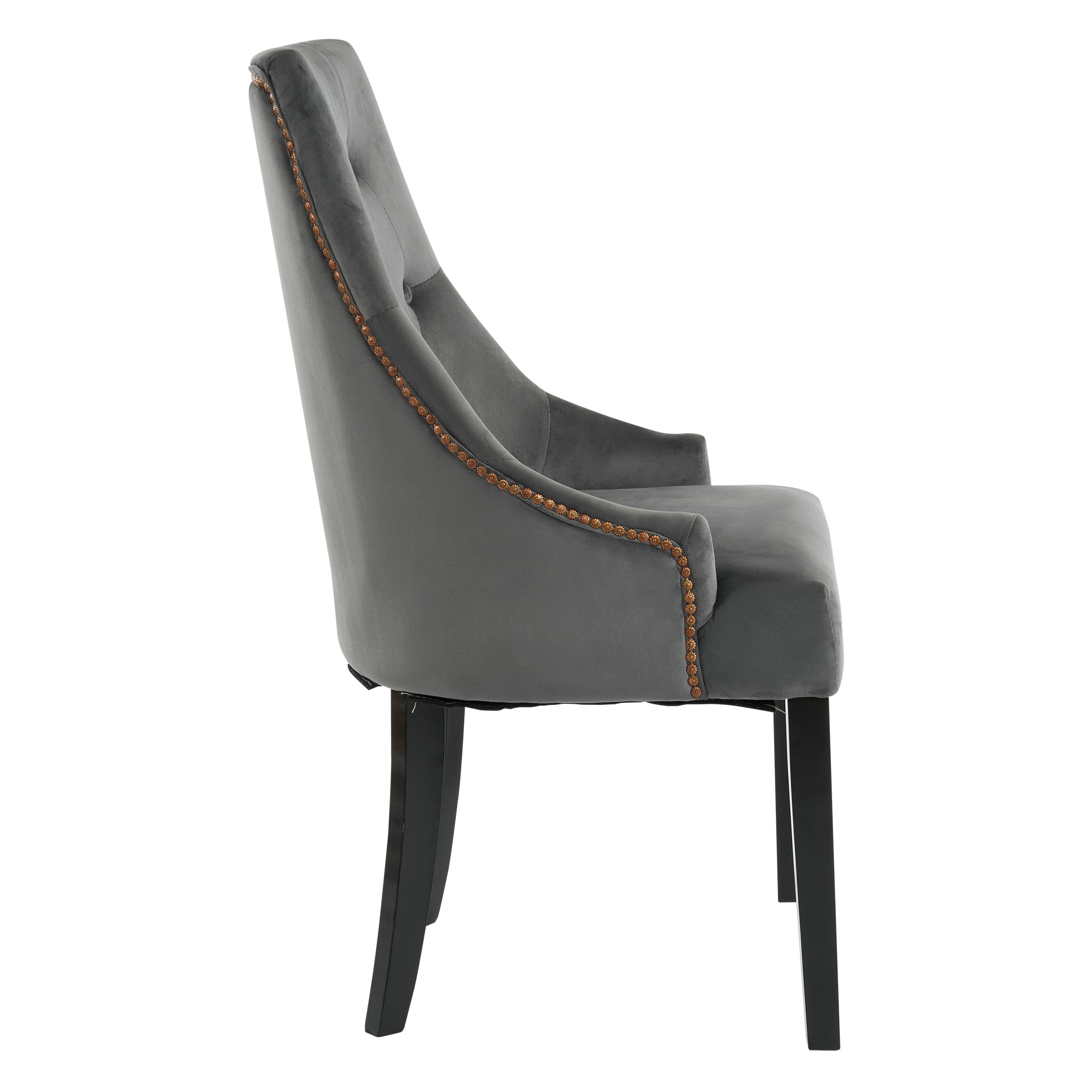 Logidon Set van 2 Retro Eetkamerstoelen Met Ronde Knopen Fluweel Grijs