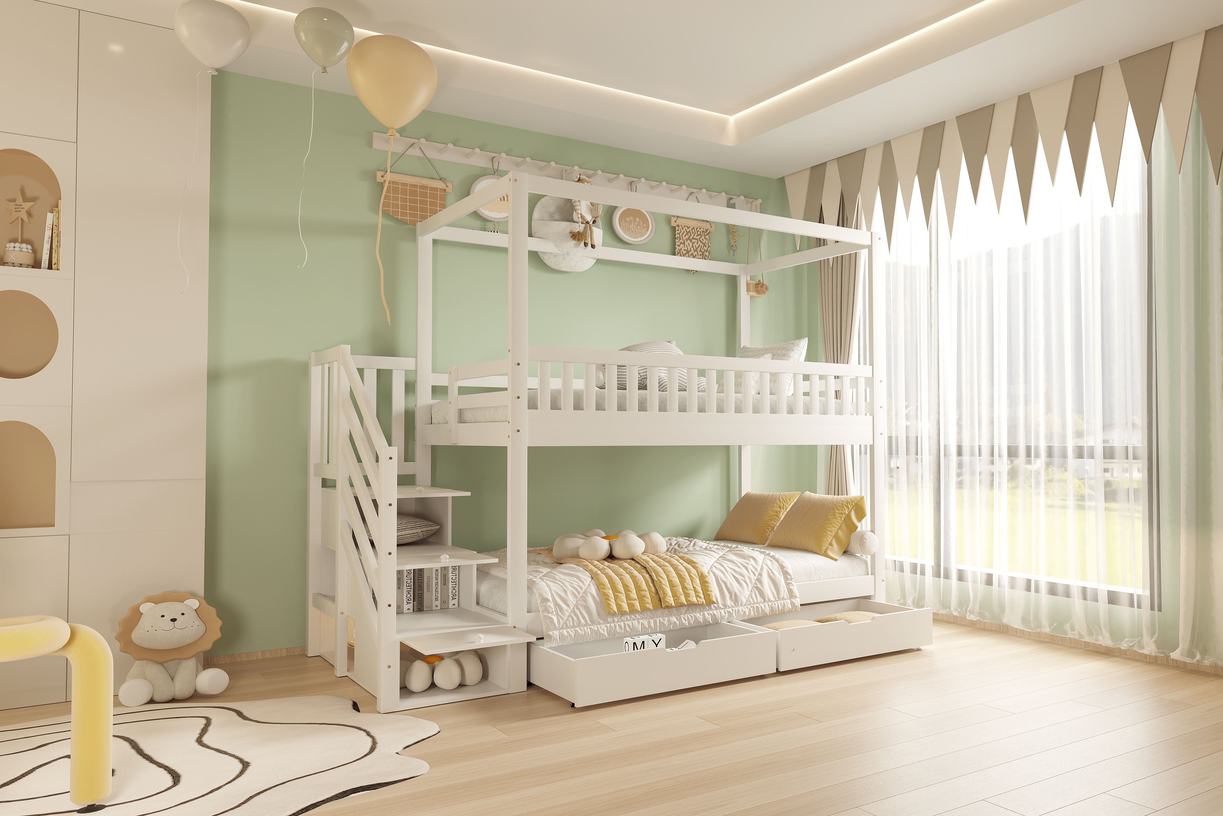 Logidon kinderstapelbed 90x200 witte huisvorm veiligheidsladder