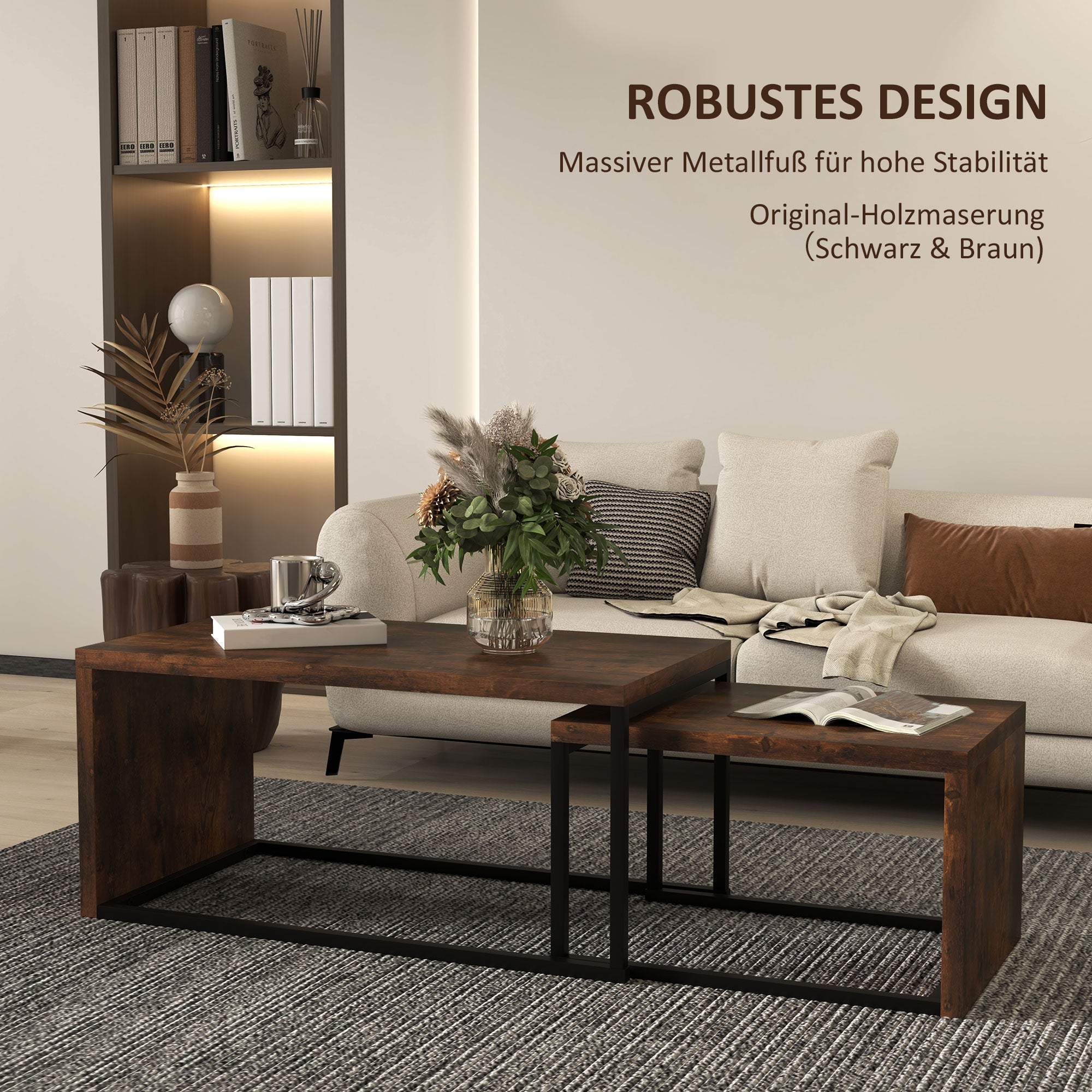 Logidon Set van 2 salontafels Bruin hout Metalen onderstel Elegant 90x48 cm