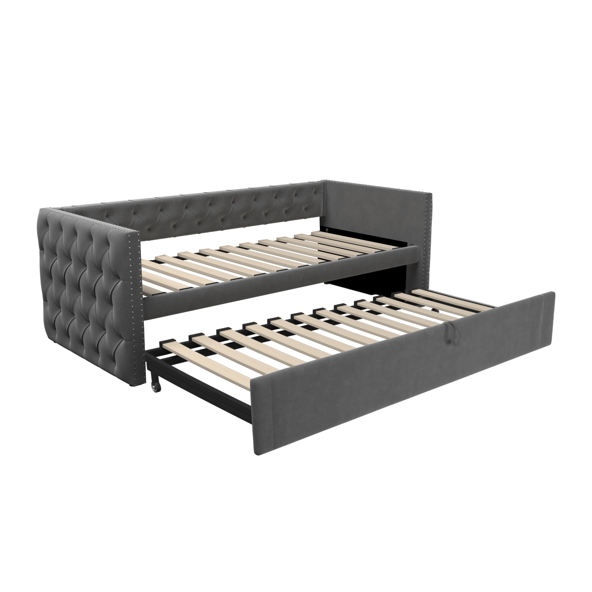 Logidon gestoffeerd bed uitschuifbare slaapbank 90x200 grijs met lattenbodem