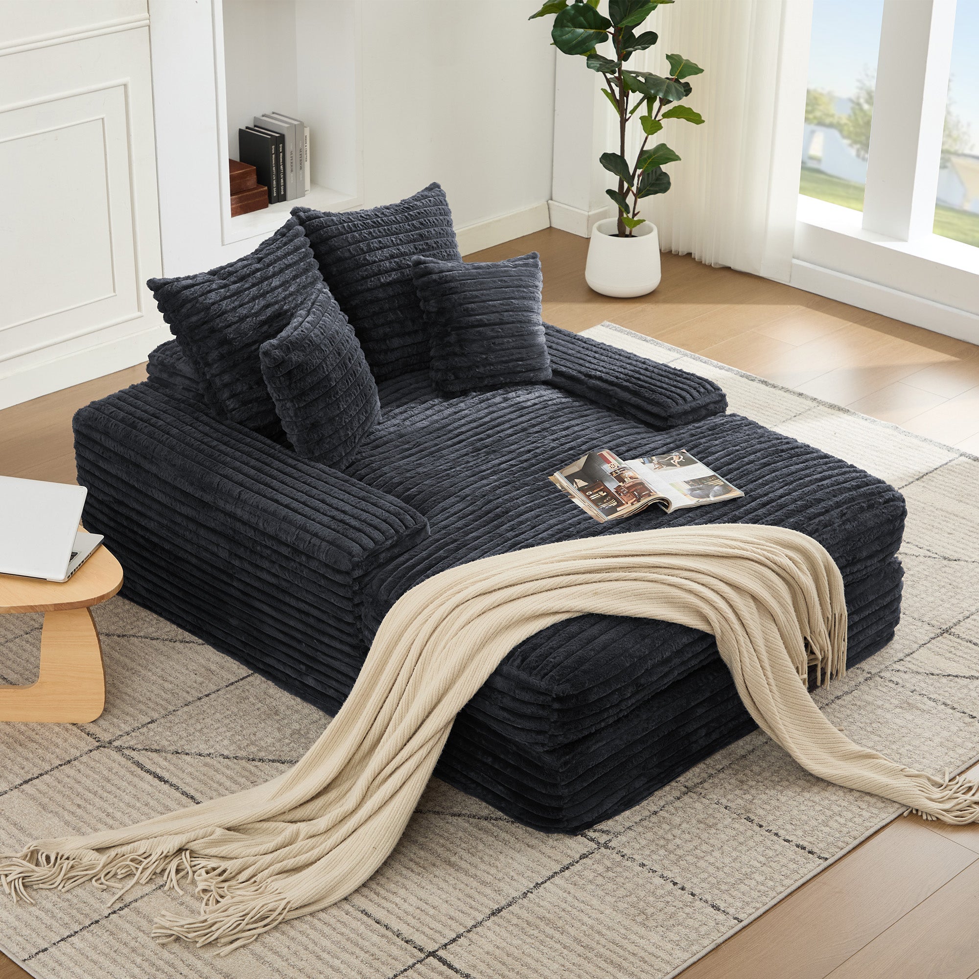 Logidon Luxe Cord Sofa Multifunctionele Slaapbank 4 Kussens Grijs