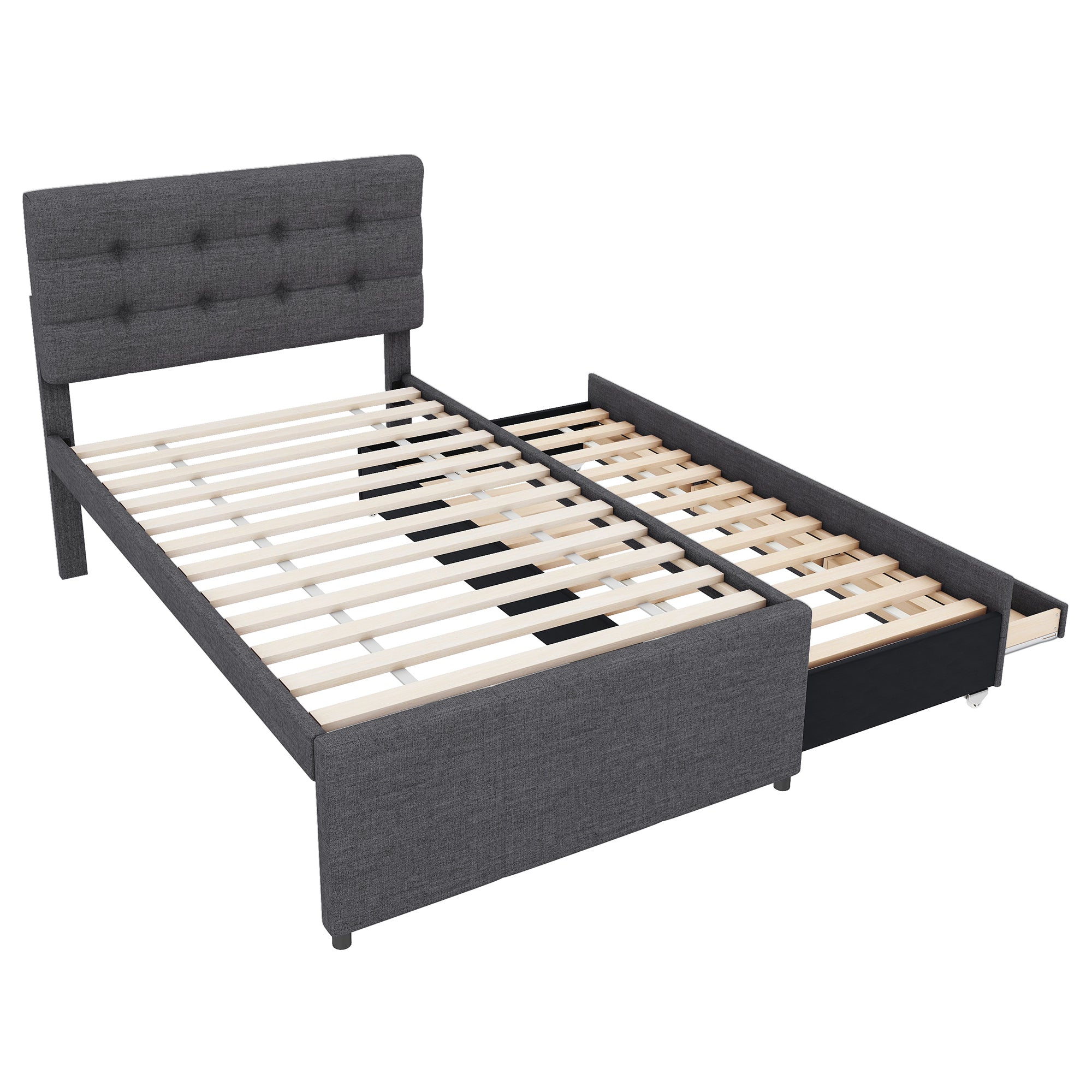Logidon gestoffeerd bed 90x200cm grijs met drie lades en onderschuifbed