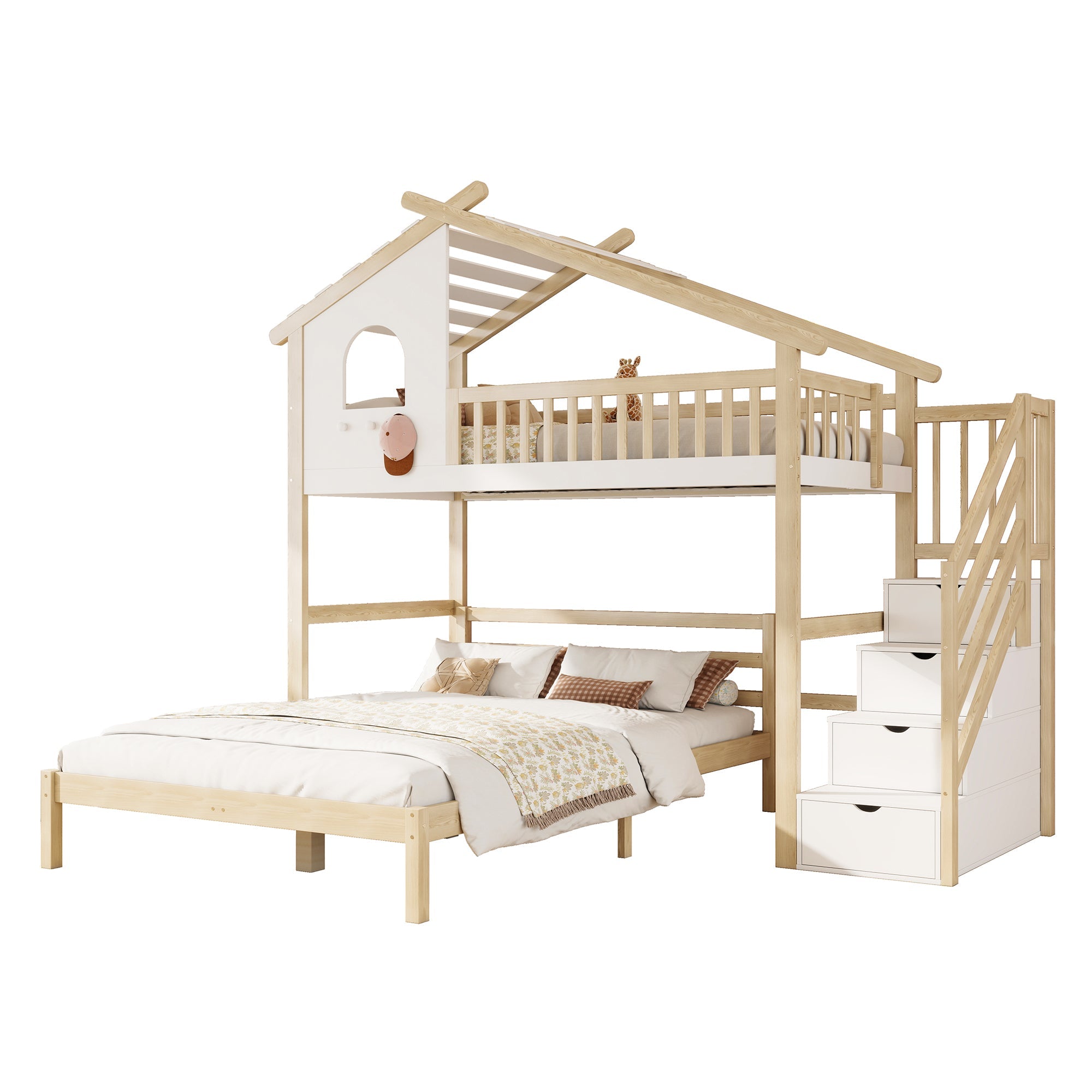 Logidon hoogslaper 90x200 cm vliering met opbergladder naturel wit
