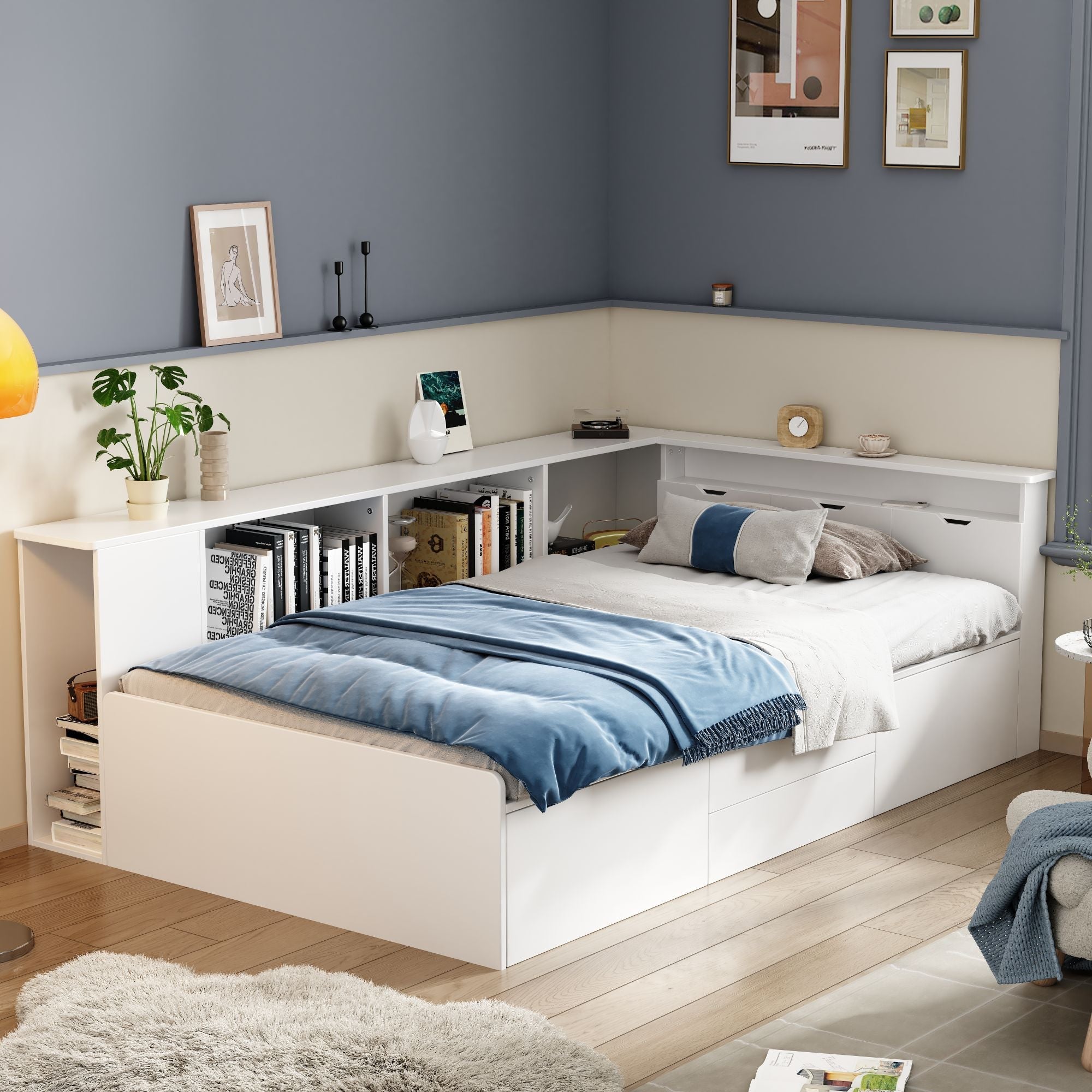 Logidon kinderbed 90x200 cm wit met opbergruimte en boekenkast