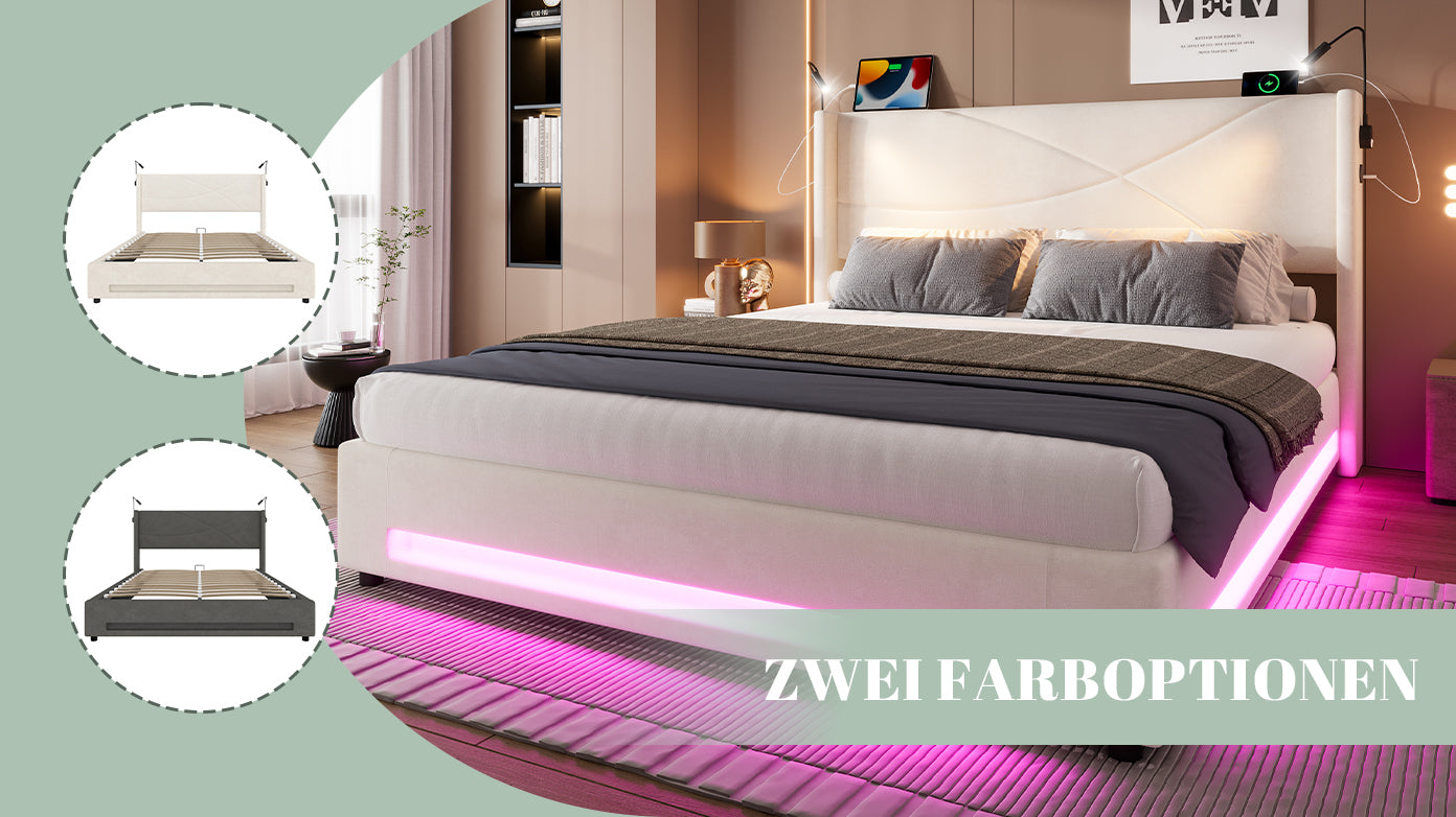 Logidon bedframe 160x200 cm beige fluweel met opbergruimte LED
