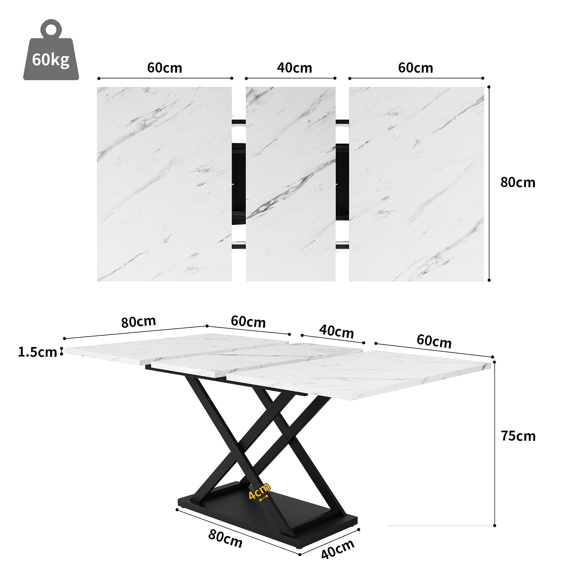 Logidon uitschuifbare eettafel 120-160 x 80 cm wit marmerlook
