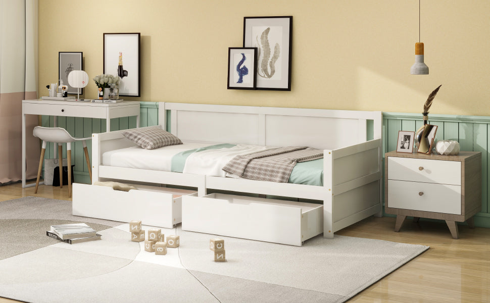 Logidon sofa bed 90x200 white solid wood frame two storage compartments