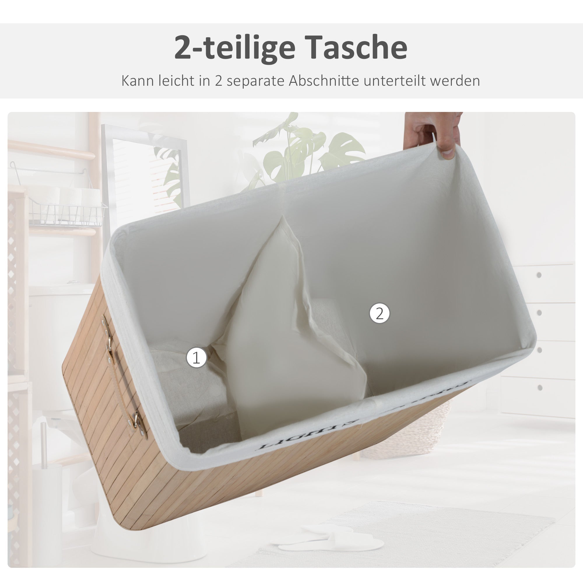 Logidon wasmand 100L met deksel naturel bamboe 52x32x63 cm
